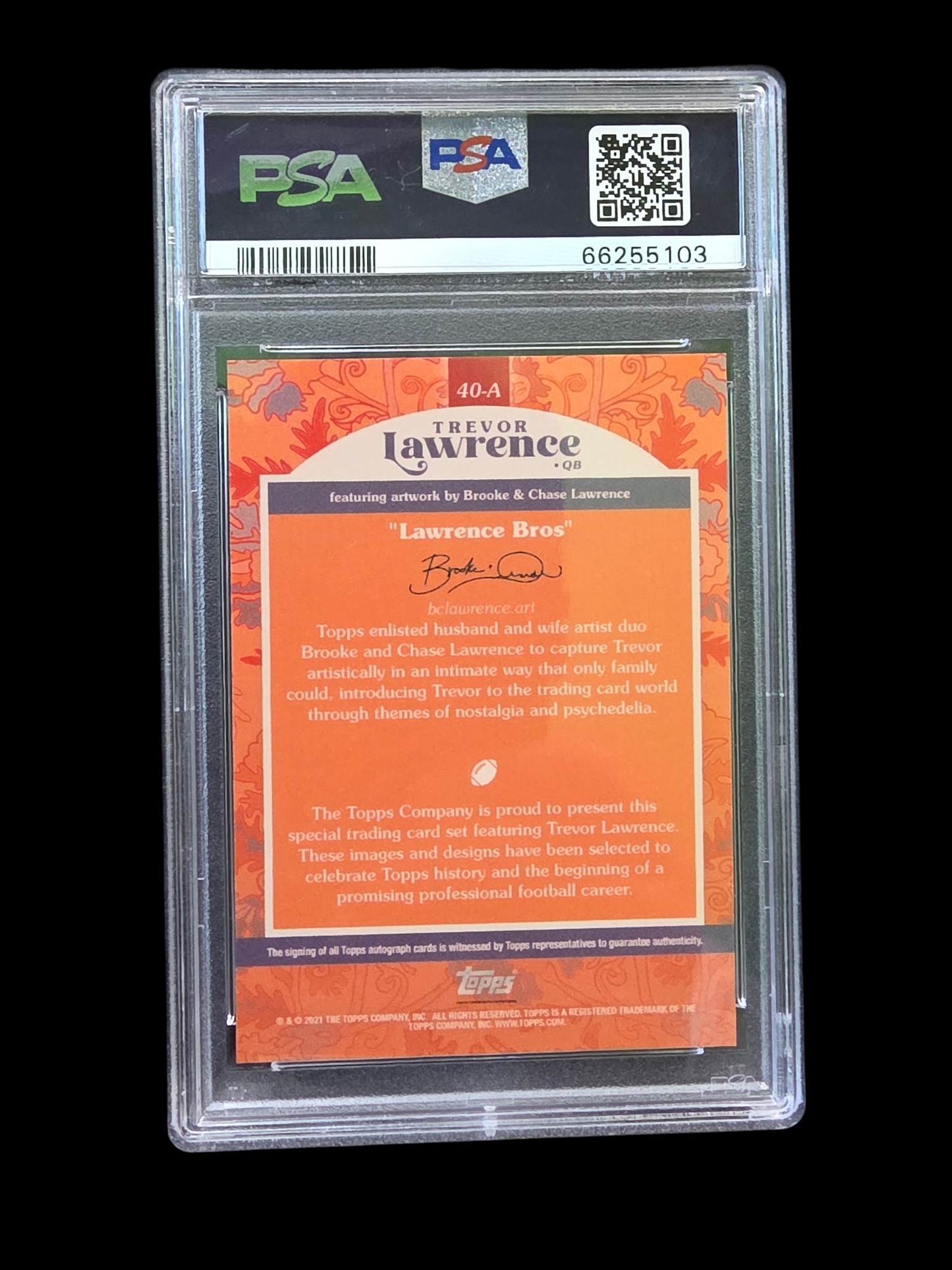 2021 Topps X Trevor Lawrence Trevor Lawrence #40A Autograph Black PSA 10