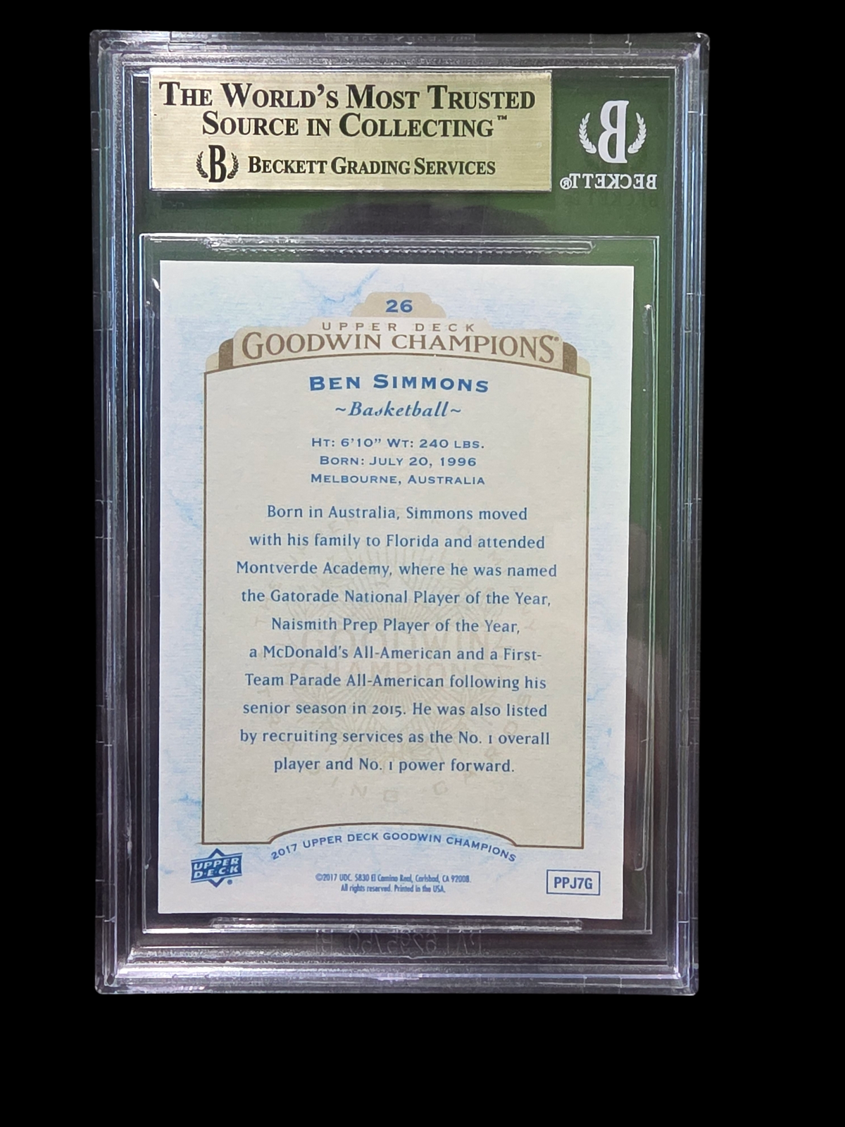 2017 Upper Deck Goodwin Champions Royal Blue Ben Simmons #26 BGS 9.5