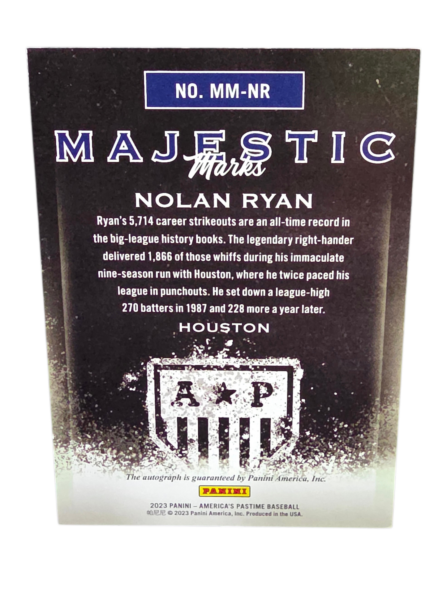 2023 Panini America's Pastime Majestic Marks Nolan Ryan #MM-NR 3 / 3