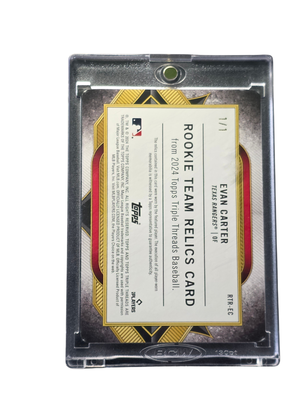 2024 Topps Triple Threads Baseball Evan Carter #RTR-EC 1 / 1 RC Patch