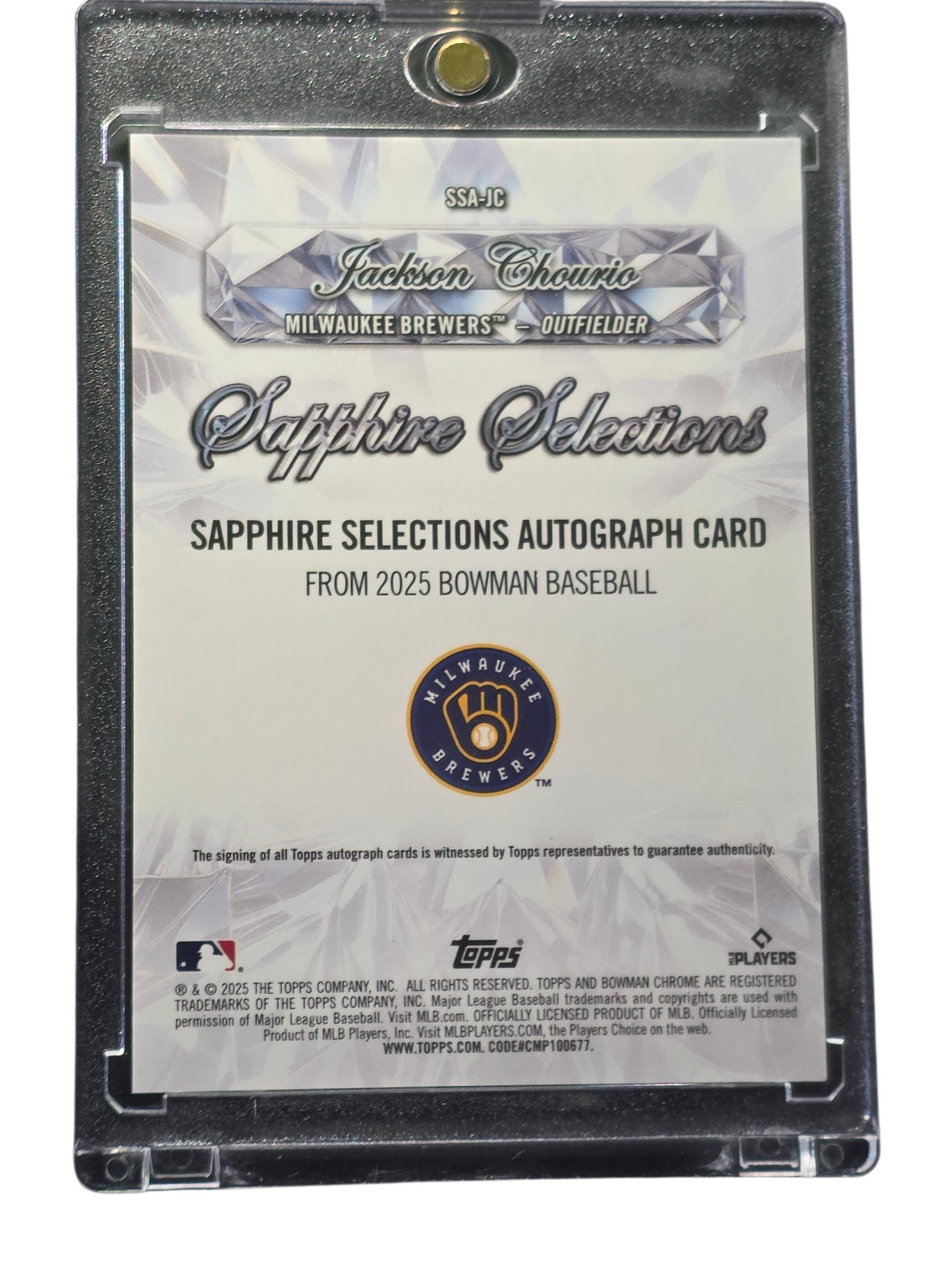 2025 Topps Bowman Sapphire Selections Autographs Jackson Chourio #SSA-JC