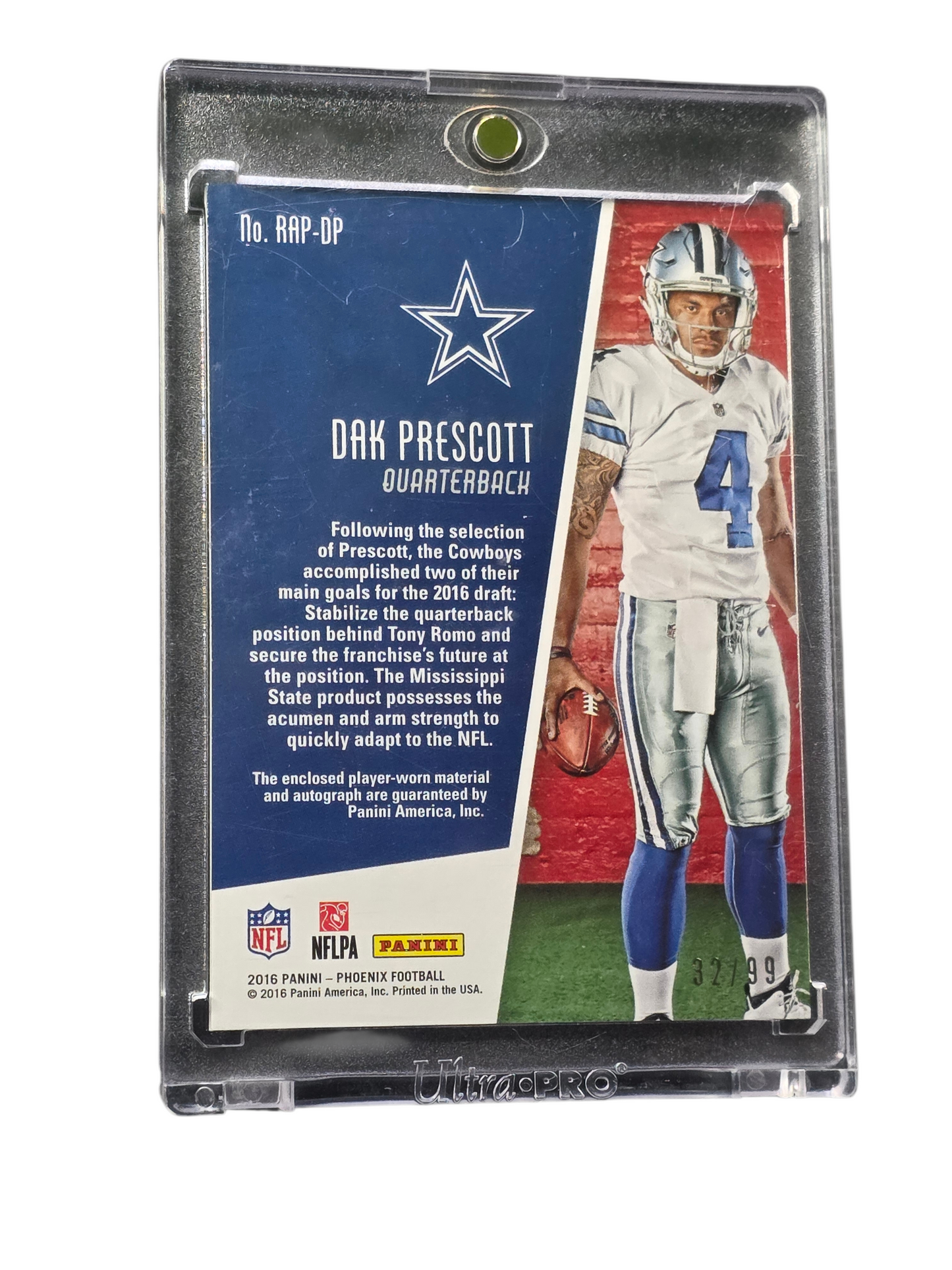 2016 Panini Phoenix Dak Prescott #RAP-DP Autograph Patch 32/99