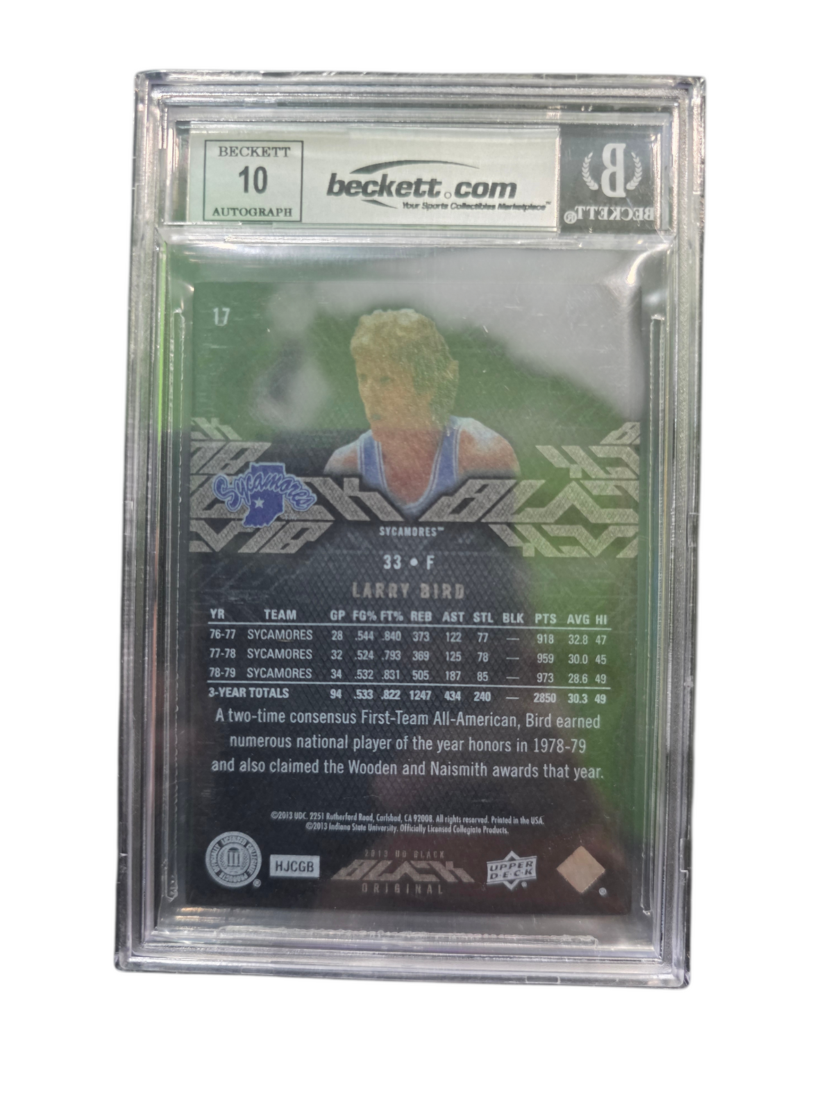 2013 UD Black Larry Bird #17 /175 BGS Authentic