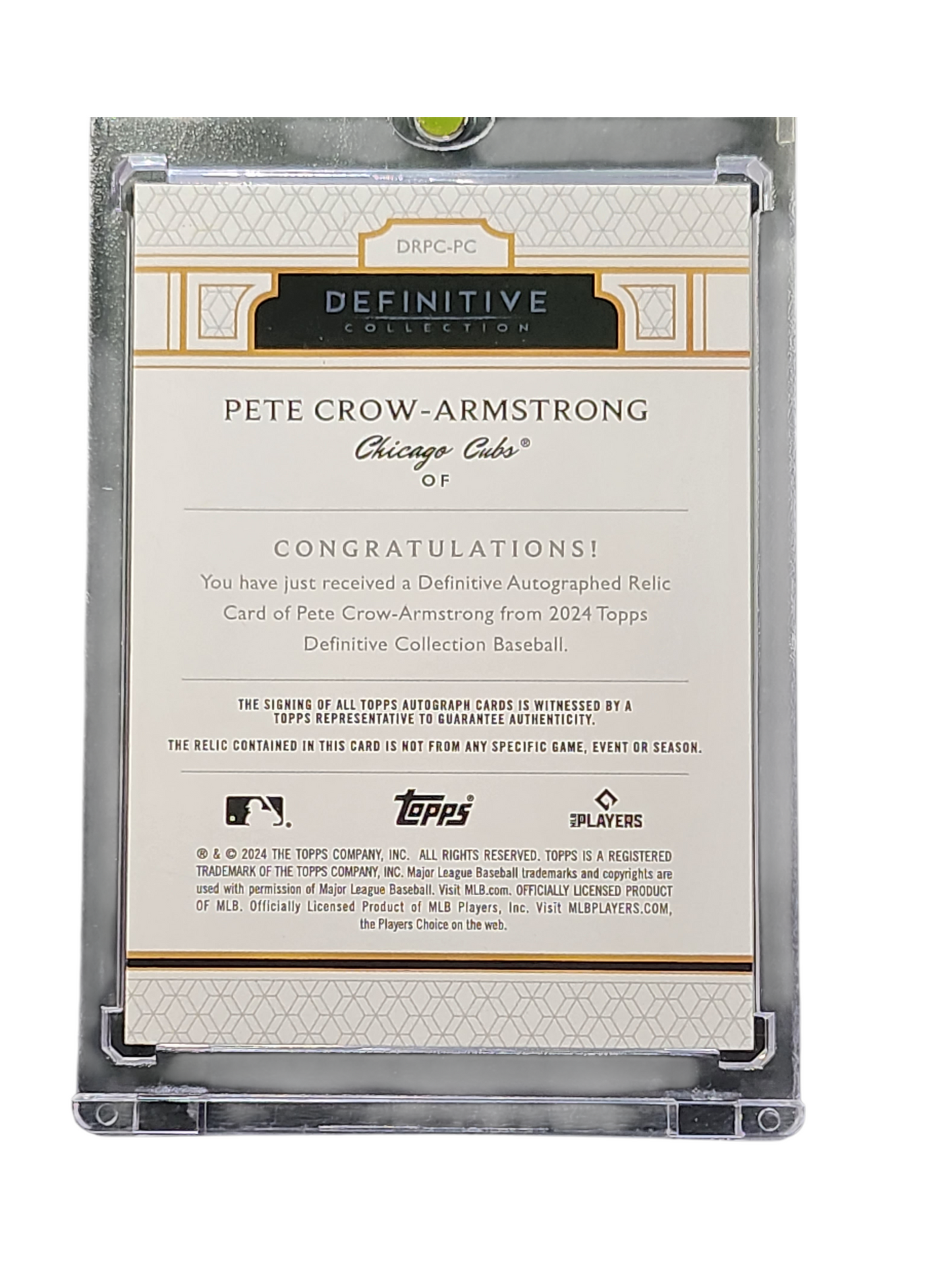 2024 Topps Definitive Collection Pete Crow-Armstrong Gold 09/10 Auto Patch RC