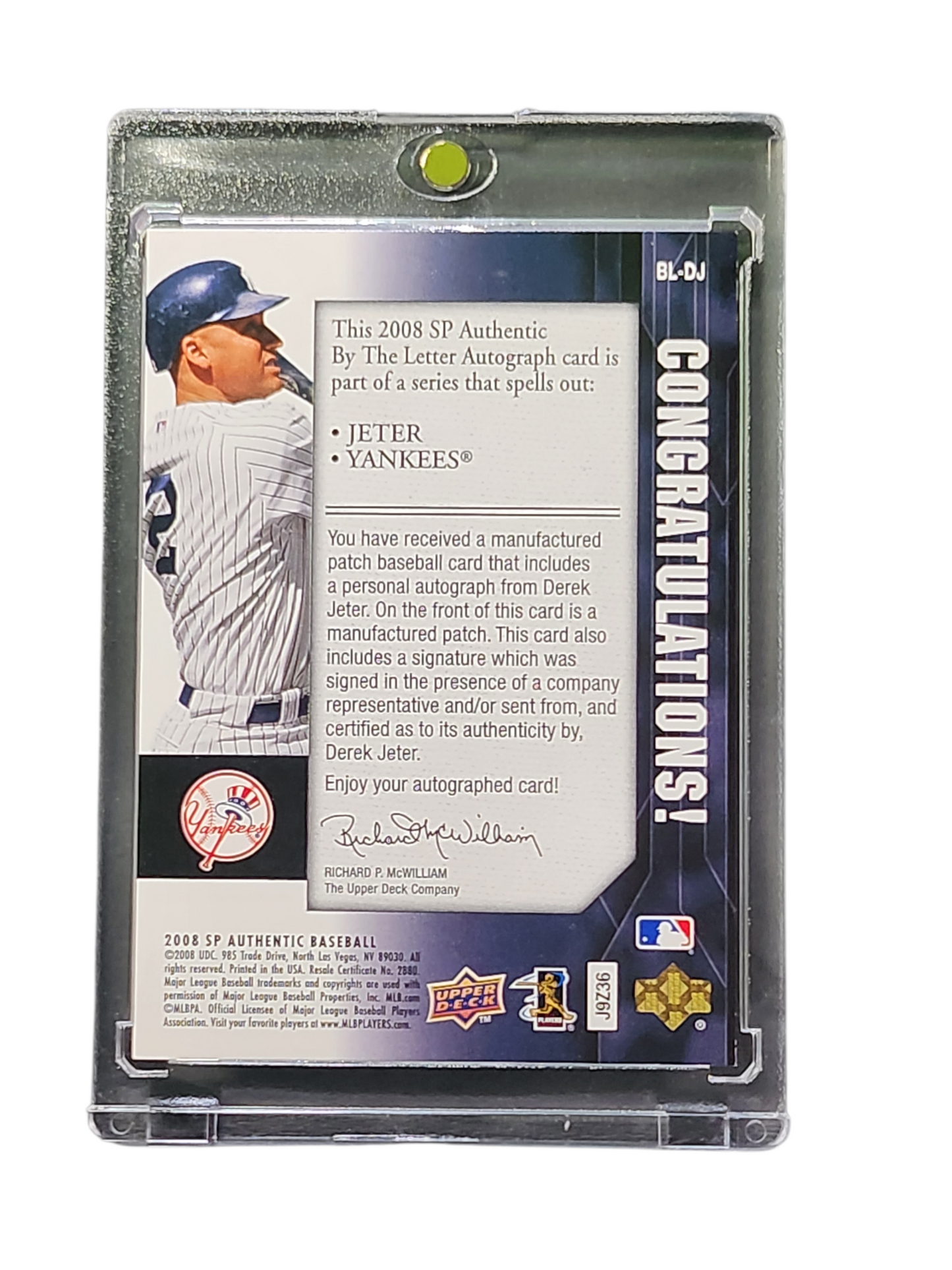 2008 Upper Deck SP Authentic By The Letter Derek Jeter #BL-DJ Patch