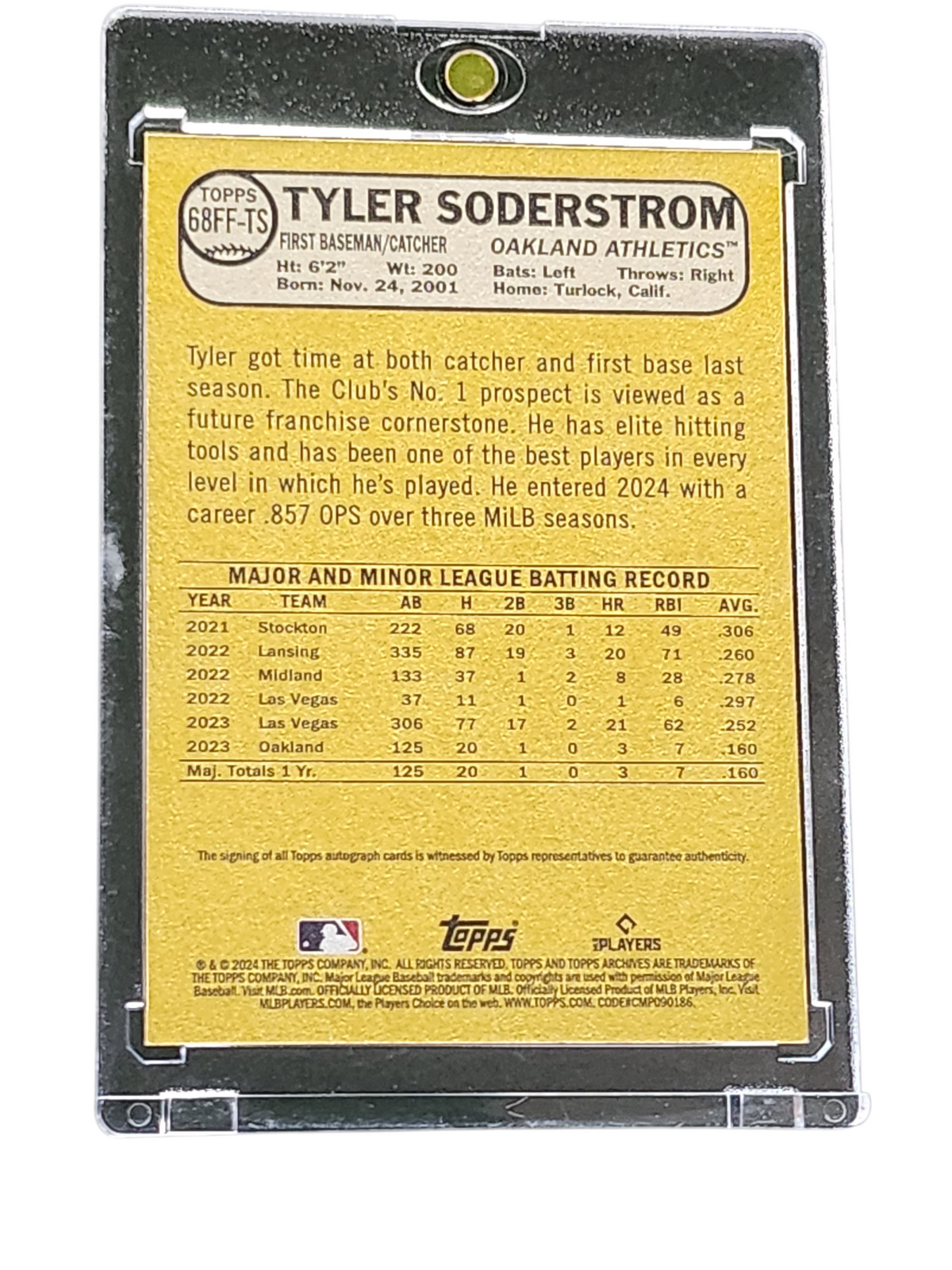 2024 Topps Archives Signature Series Tyler Soderstrom #68FF-5 RC