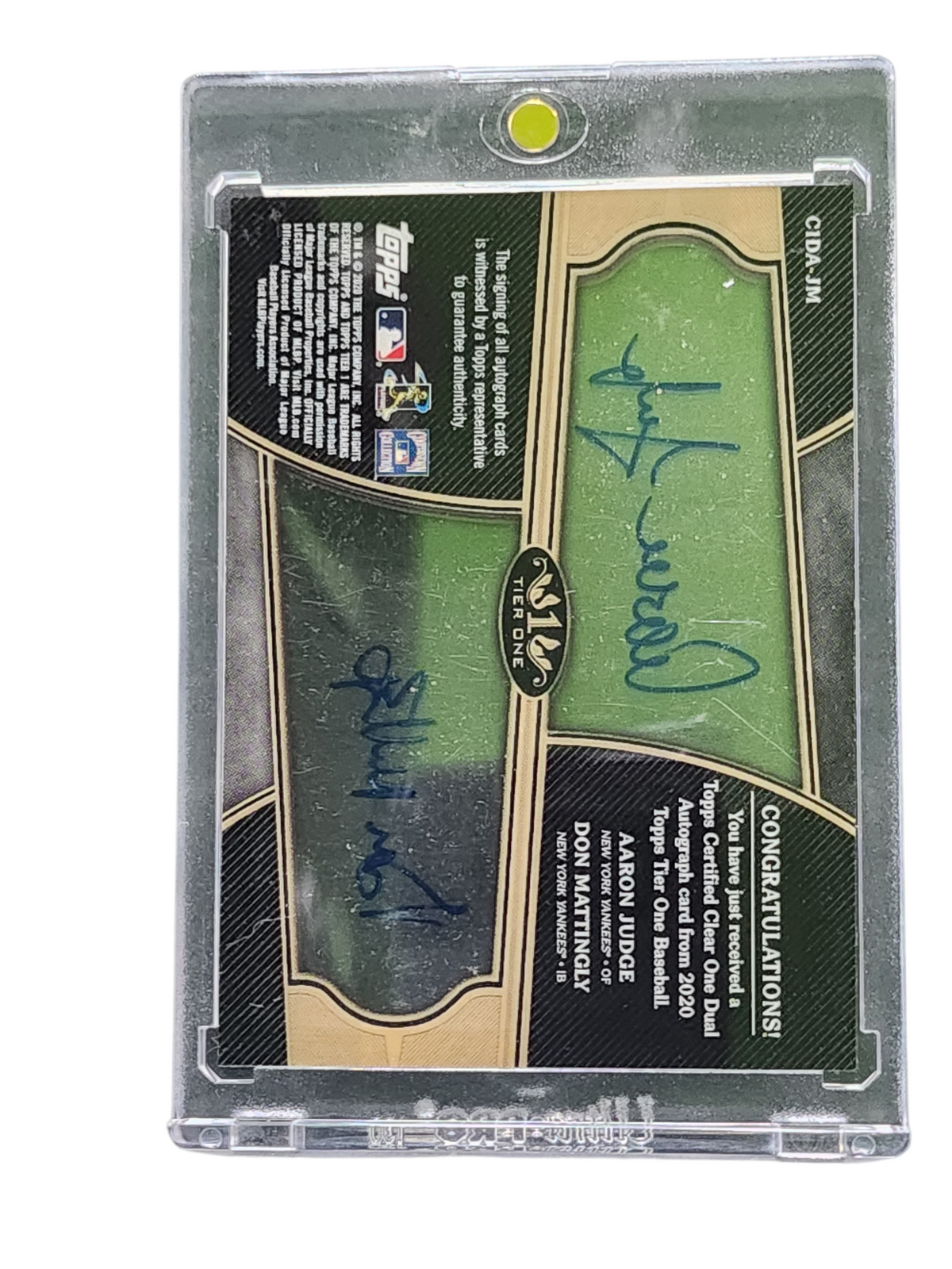 2020 Topps Tier One Clear One Dual Autograph Aaron Judge Don Mattingly #C1DA-JM