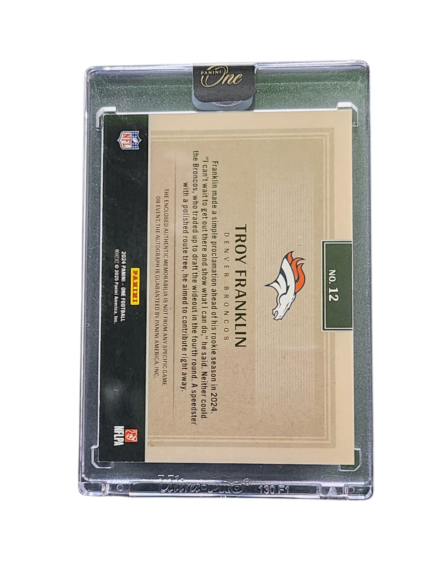 2025 Panini One Troy Franklin #12 Patch 46/75 Memorabilia