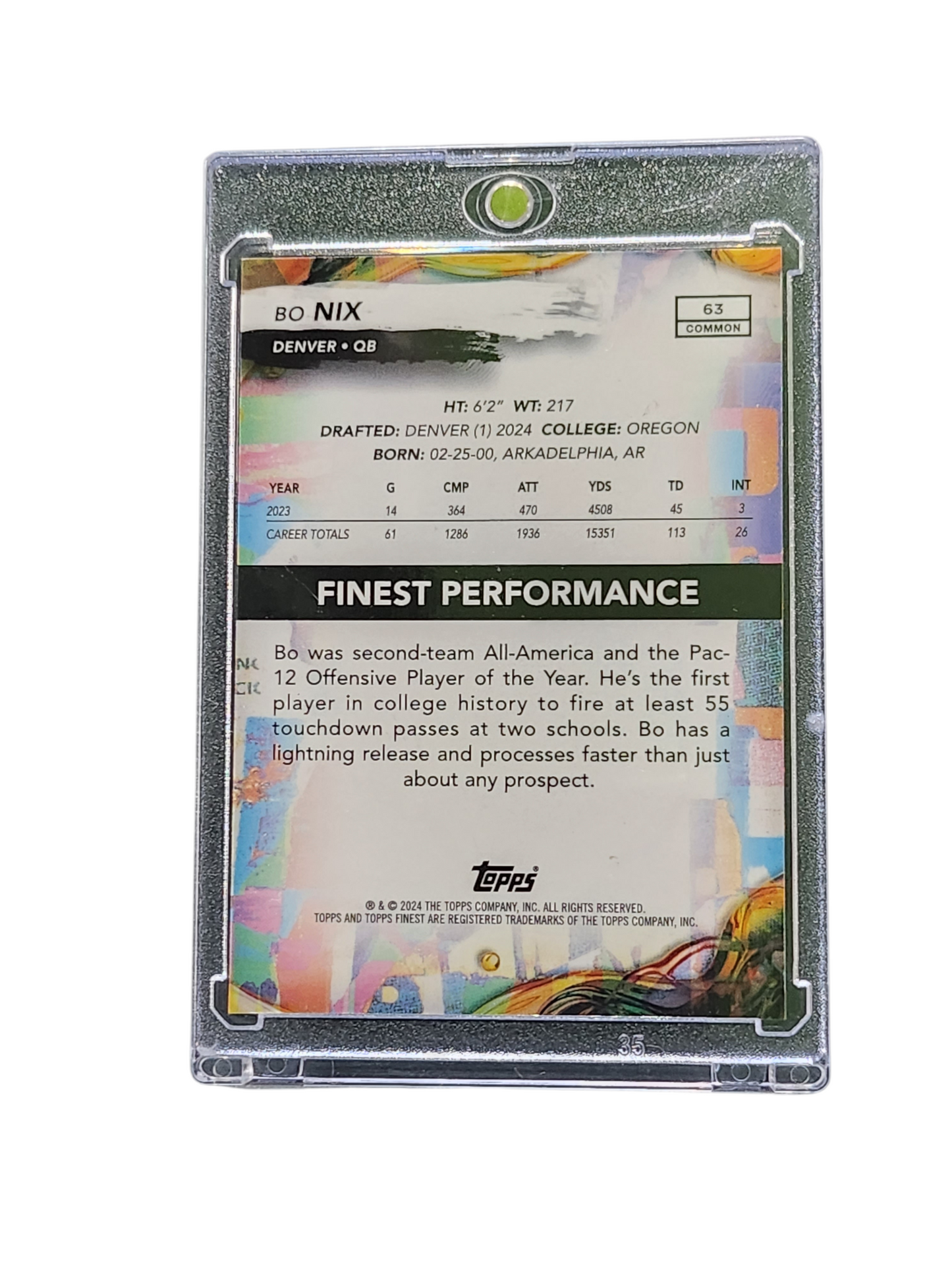 2024 Topps Finest Bo Nix #63 Gold Prizm 11/50 RC