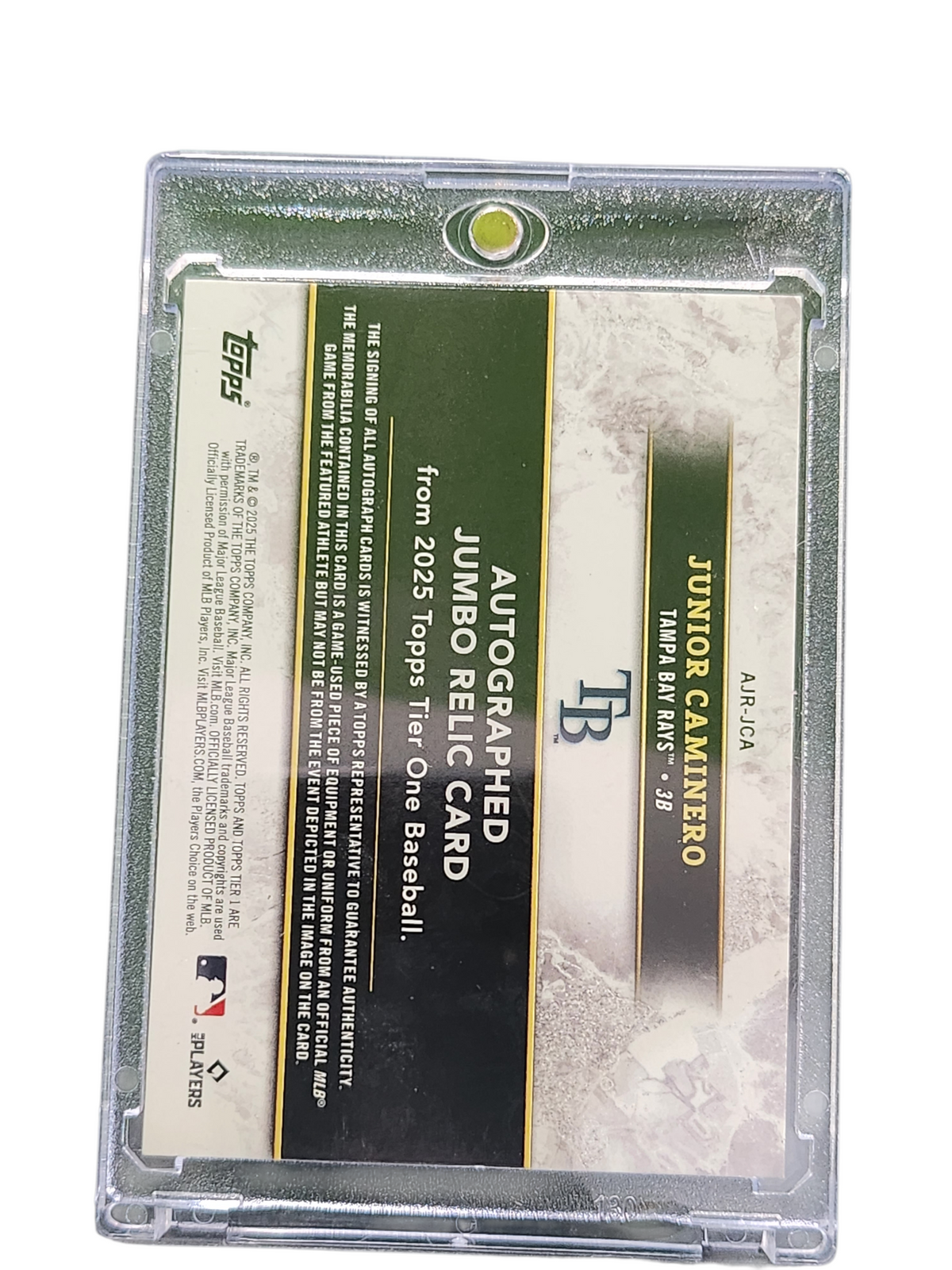 2025 Topps Tier One Baseball Junior Caminero #AJR-JCA Jumbo Relic Card /199 -