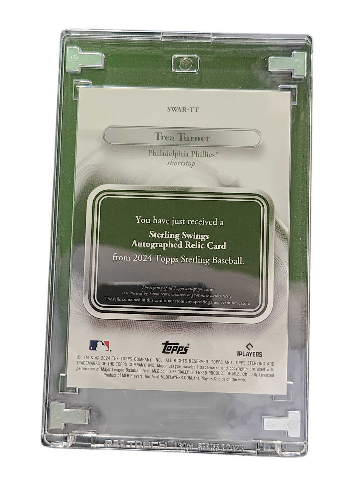 2024 Topps Sterling Trea Turner #SWAR-TT Gameused /5 Sterling Auto Relic Card