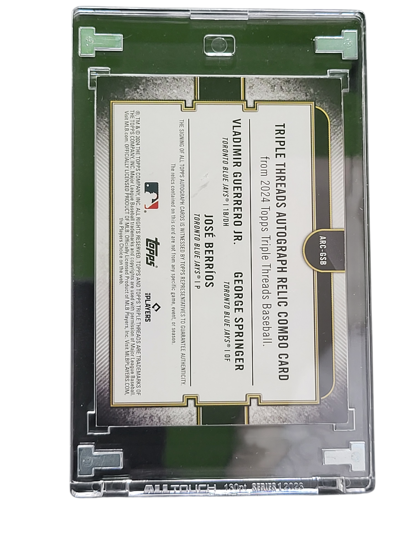 2024 Vladimir Guerrero Jr. Berríos Springer ARC-GSB Auto Triple Relic Game-Used