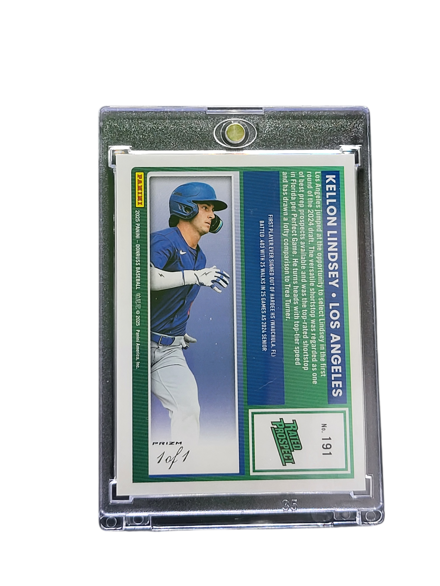 2025 Panini Donruss Optic Prizm Kellon Lindsey 191 Gold Vinyl 1/1 Rated Prospect