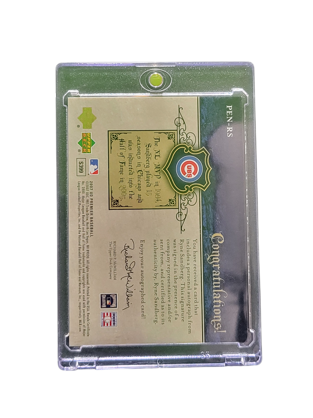 2007 Upper Deck Premier Penmanship Ryne Sandberg #PEN-RS 50/82