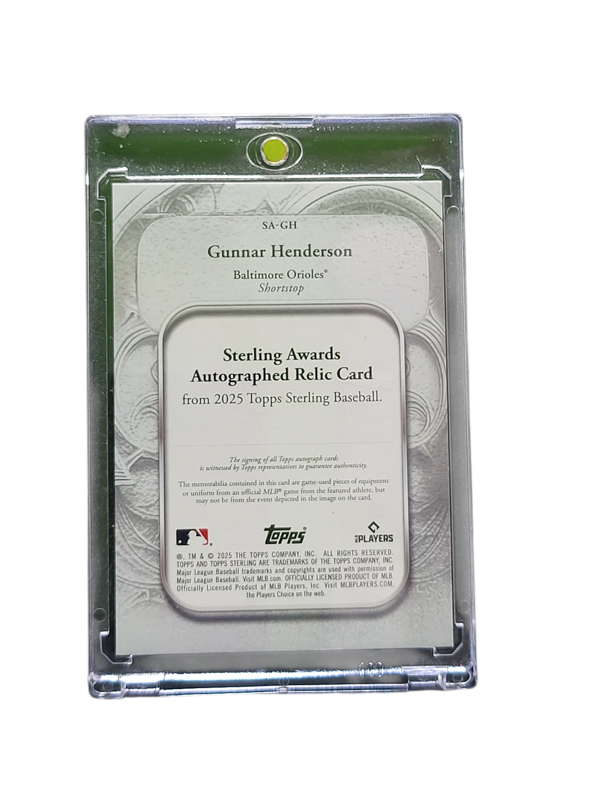 2025 Topps Sterling Gunnar Henderson #SA-GH Sterling Awards Auto Card game-used