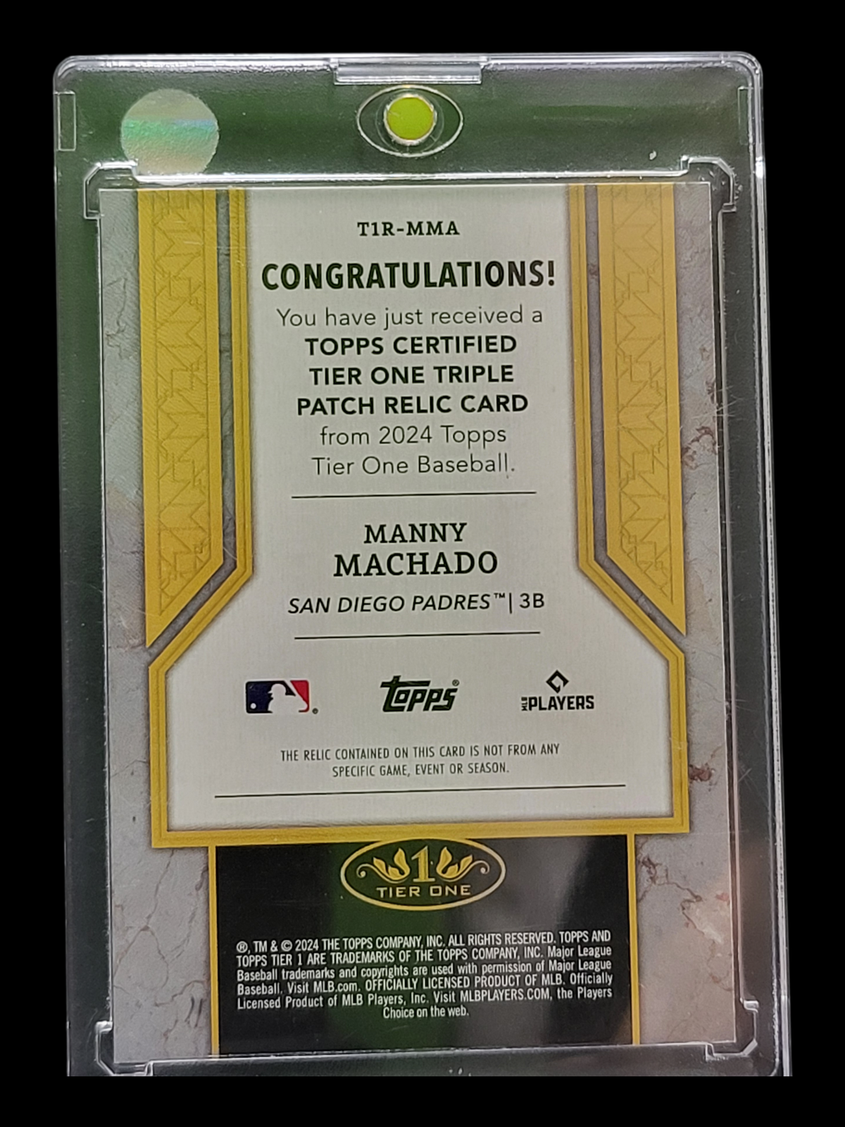 2024 Topps Manny Machado #T1R-MMA 1 / 1 Triple Patch Relic Card Game-Used