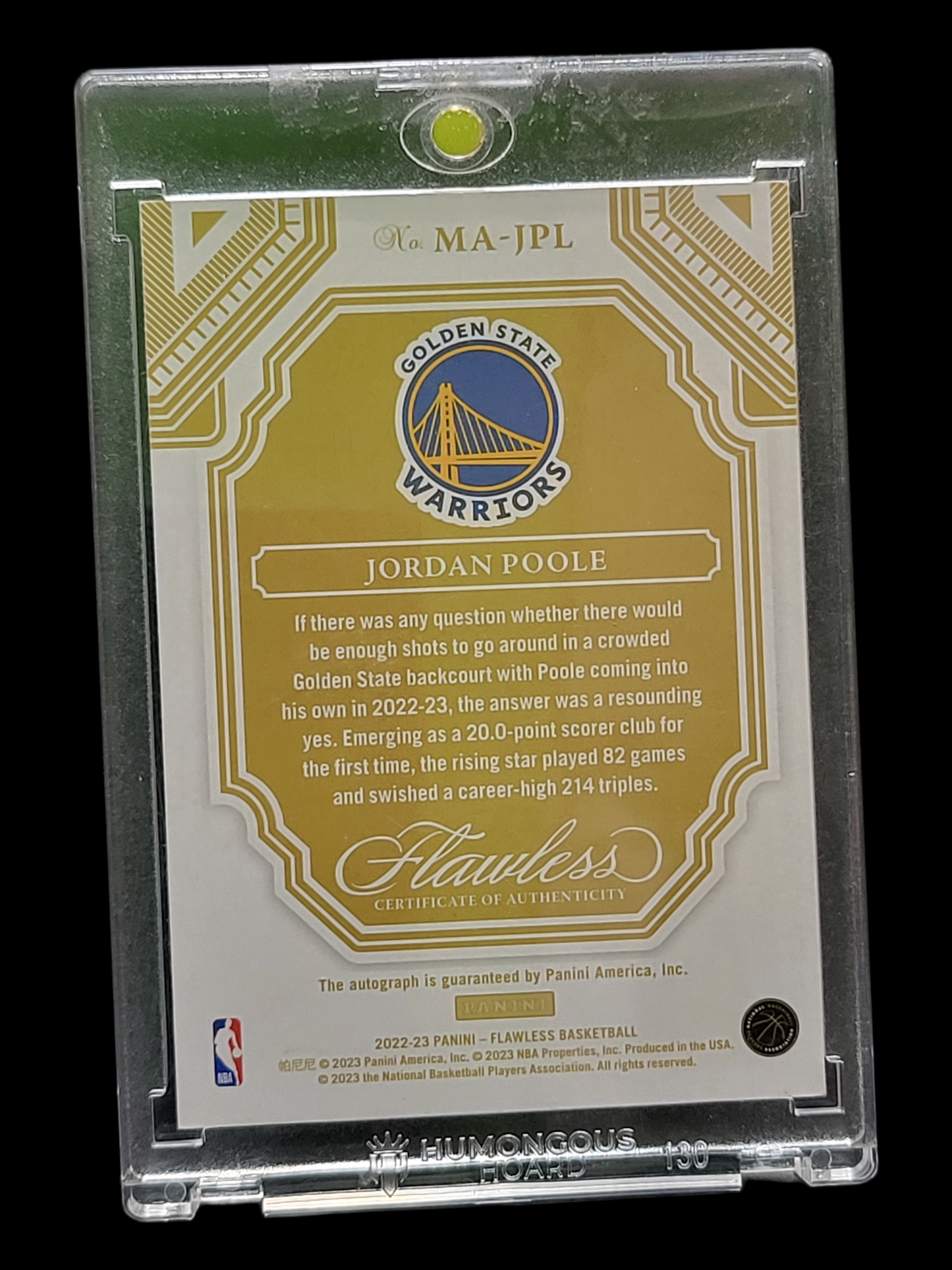 2023 Panini Flawless Momentous Jordan Poole #MA-JPL Blue 8/8