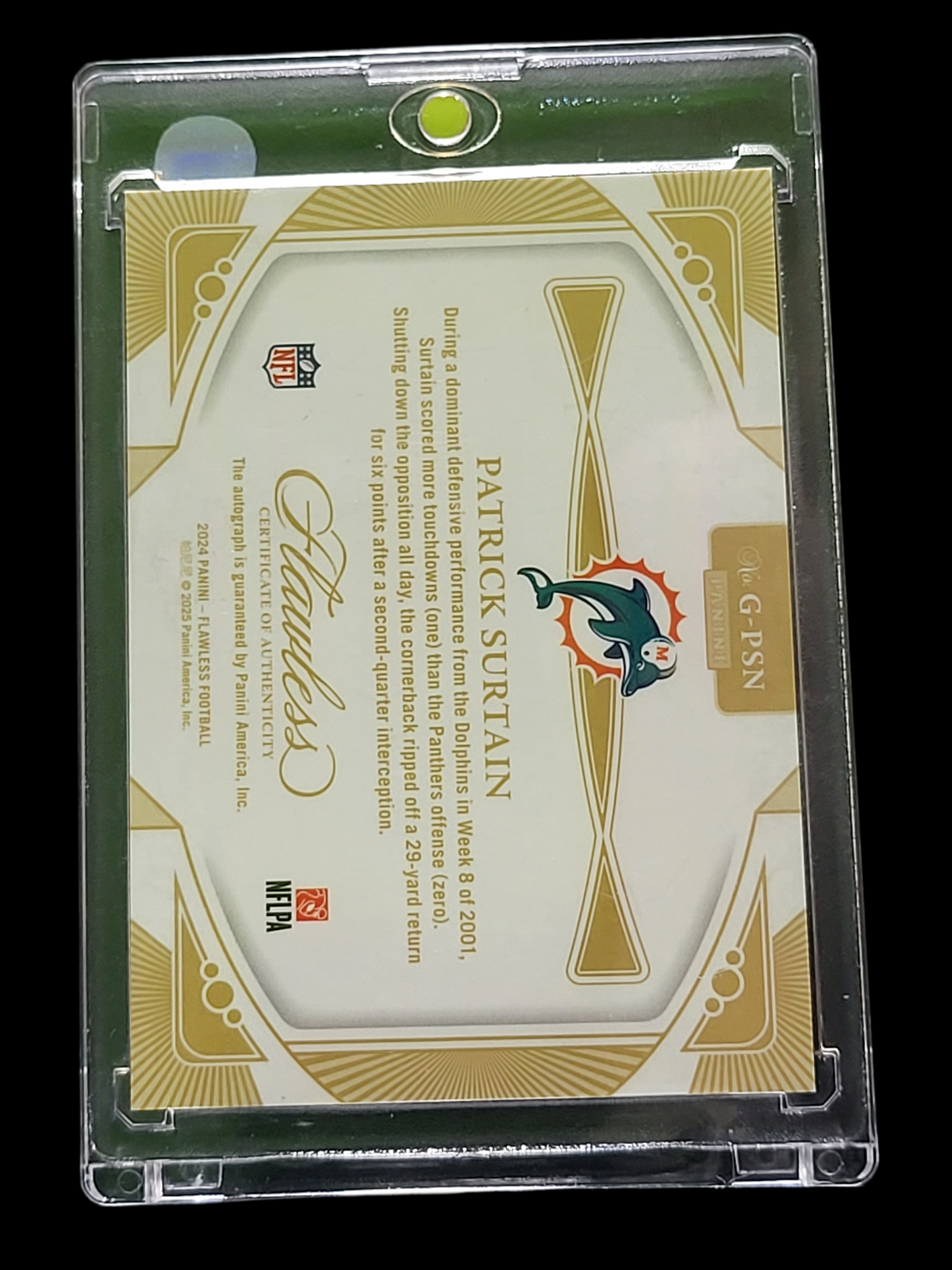 2025 Panini Flawless Greats Patrick Surtain #G-PSN Blue Authentic Autograph