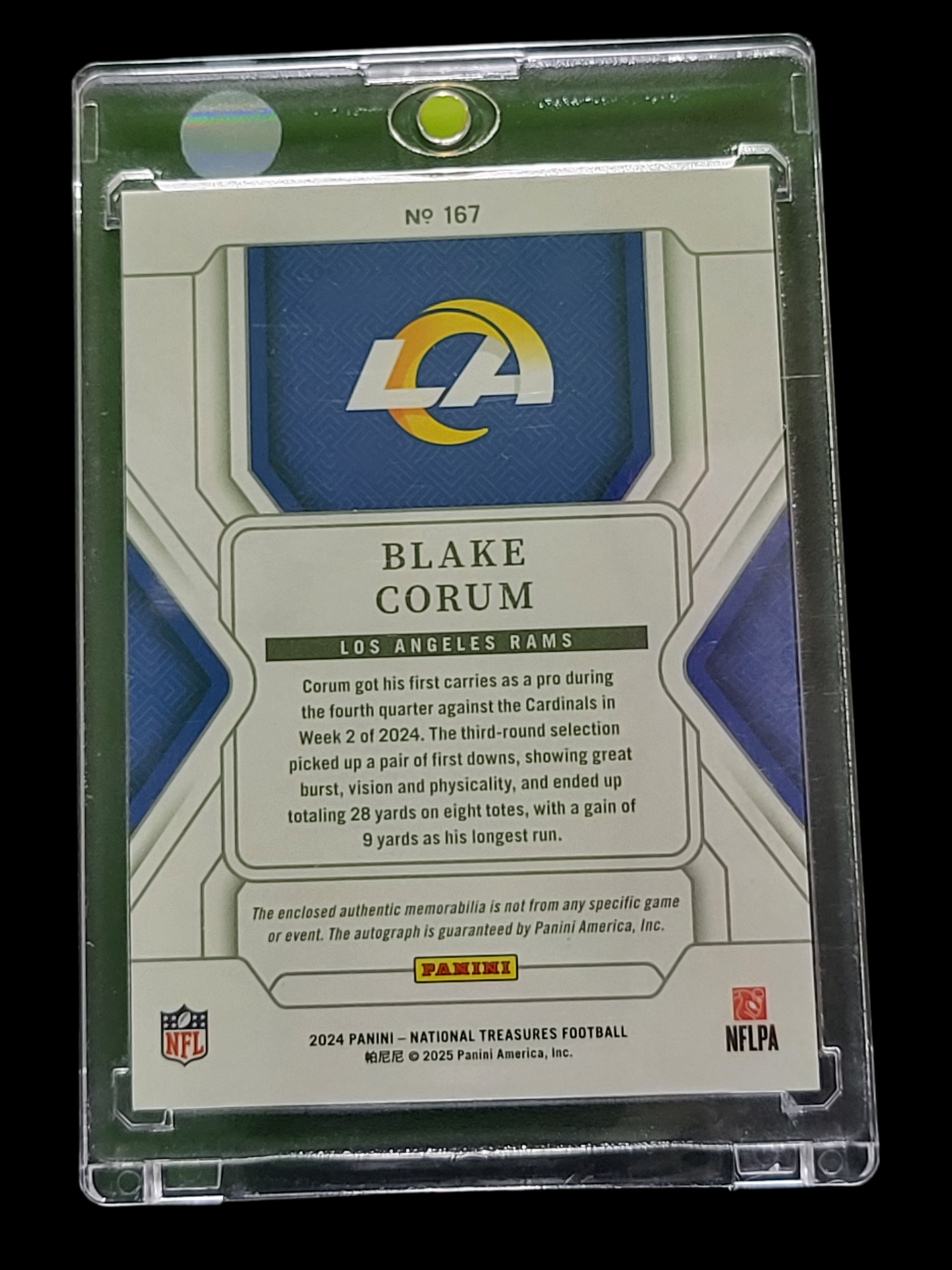 2025 Panini National Treasures Blake Corum #167 04/49 Patch RC Memorabilia