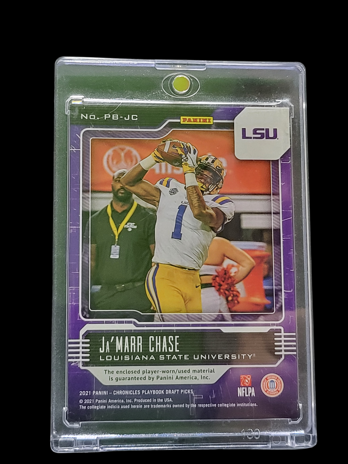 2021 Panini Chronicles Draft Ja'Marr Chase #PB-JC Purple Player-worn/used 1/1