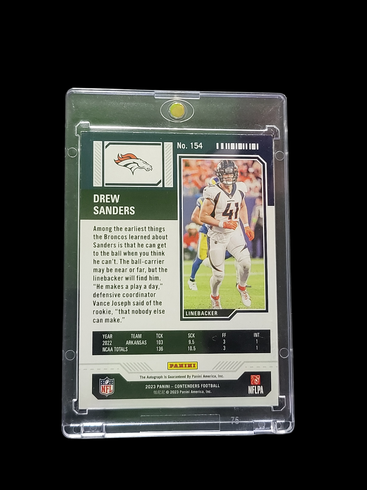 2023 Panini Contenders 1/1 Super Bowl Ticket Drew Sanders #154 RC