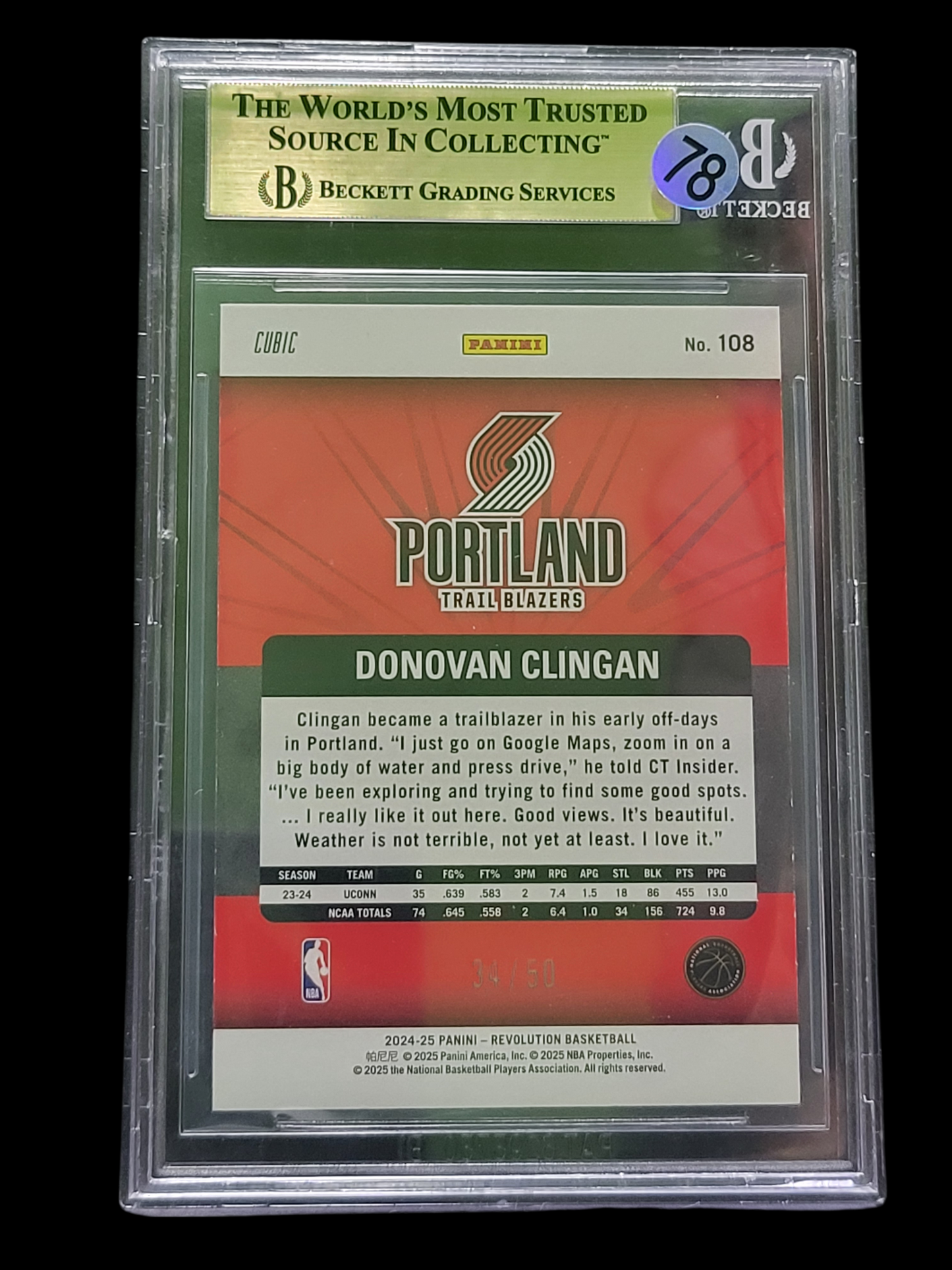 2024 Panini Revolution Cubic Donovan Clingan #108 BGS 9.5