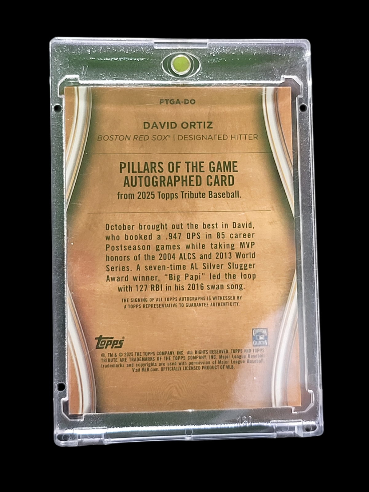 2025 Topps Tribute David Ortiz #PTGA-DO Purple 7/50 Pillars of the Game Autographed Card
