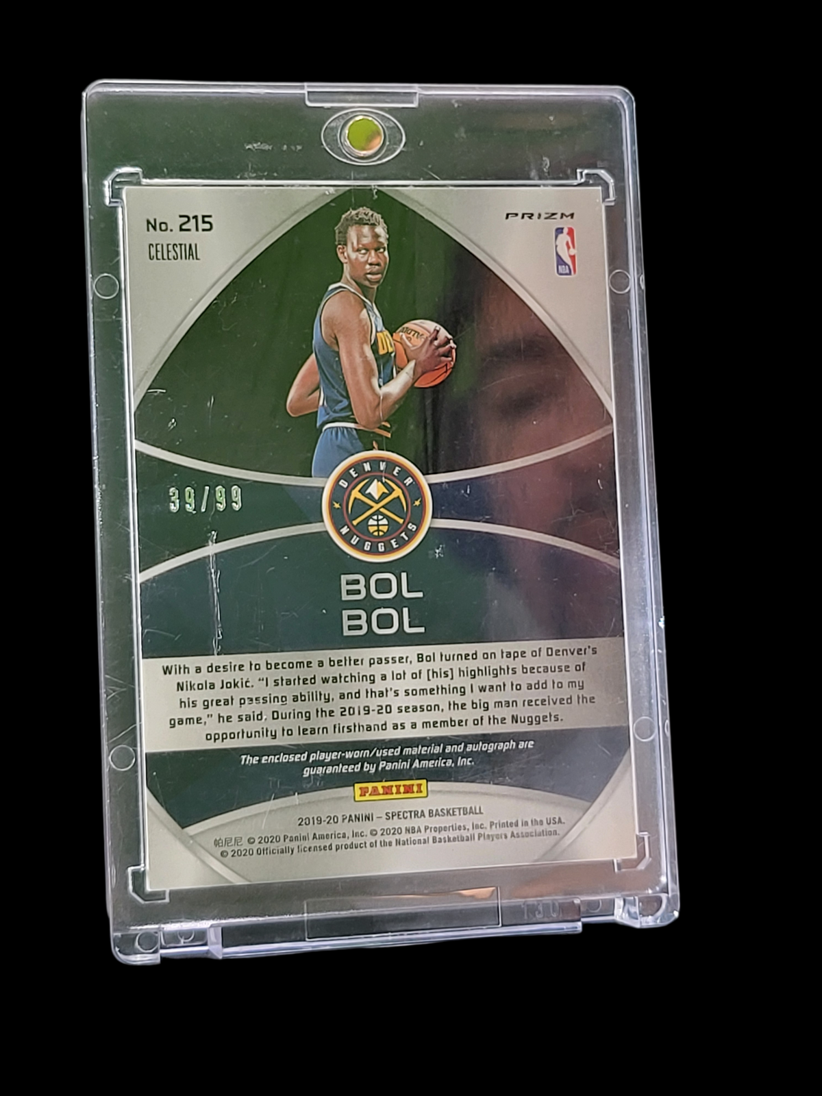 2020 Panini Spectra Prizm Bol Bol #215 Celestial Patch 39/99 RC Memorabilia