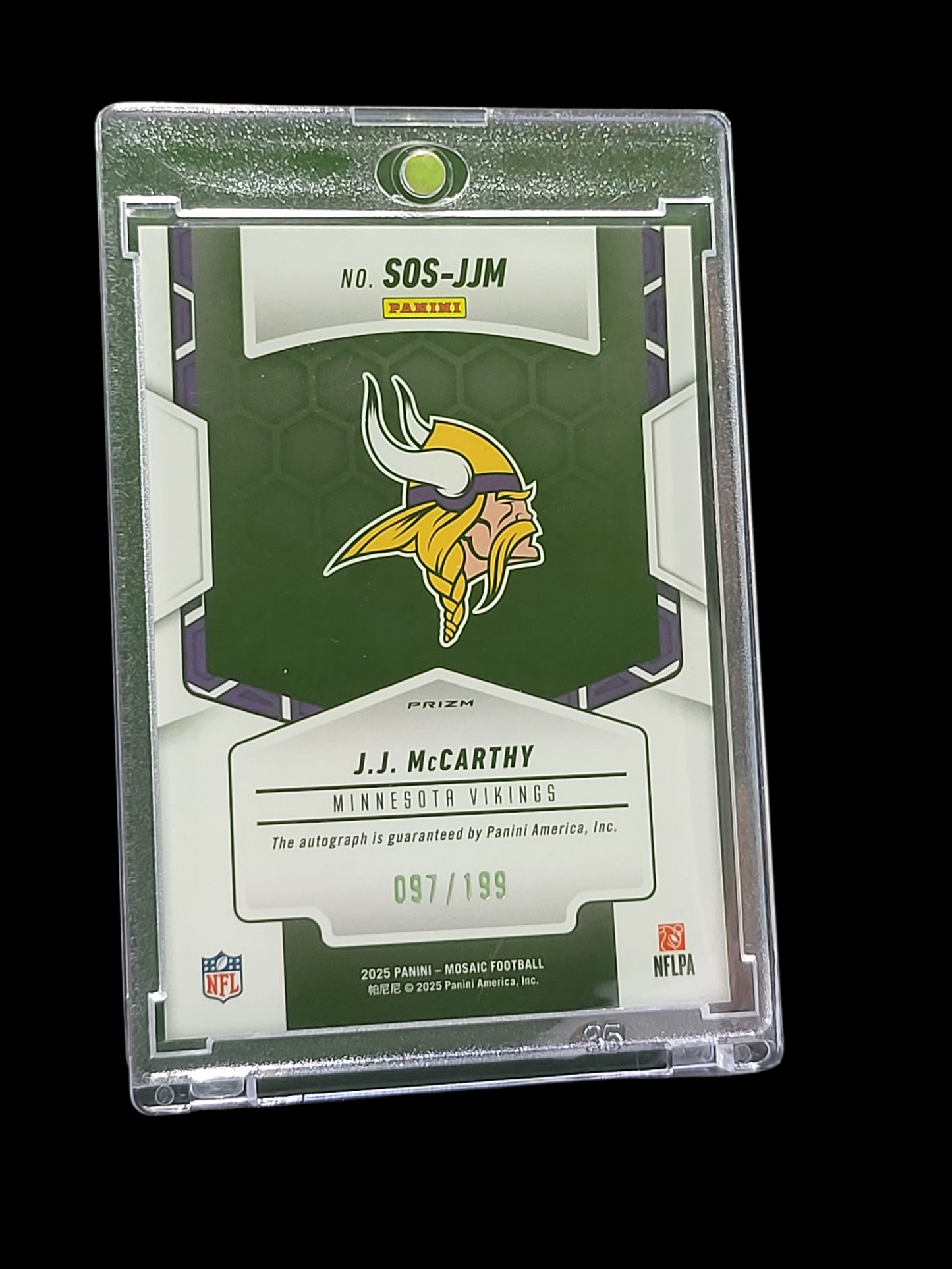 2025 Panini Mosaic Showtime J.J. McCarthy #SOS-JJM Red Prizm 097/199