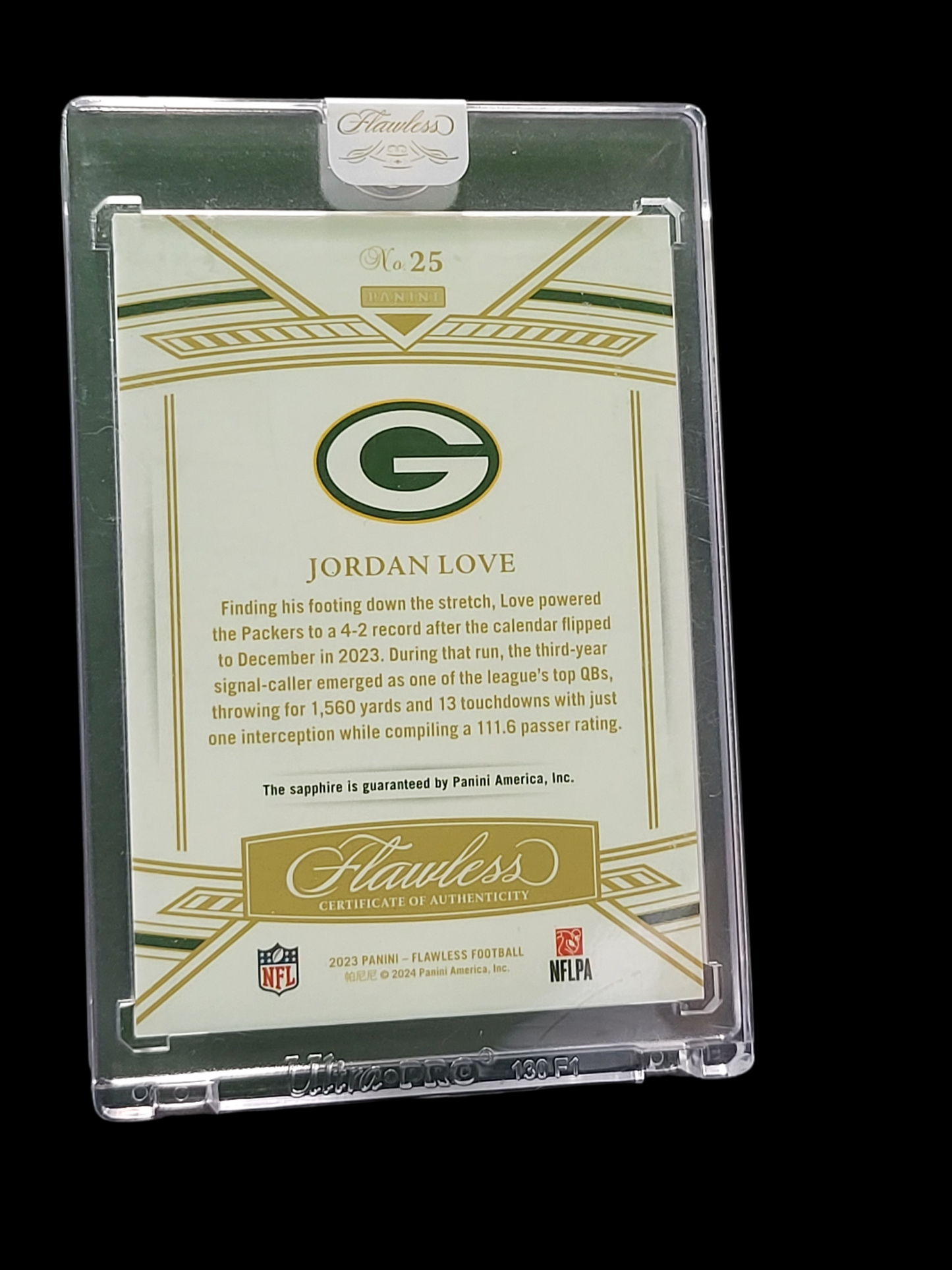 2024 Panini Flawless Football Jordan Love #25 Sapphire 09/15 Memorabilia