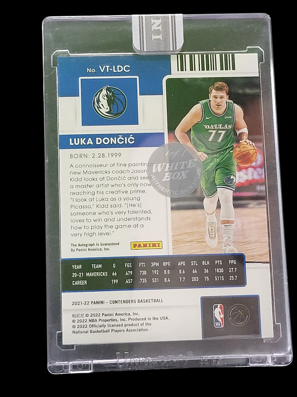 2022 Panini Contenders Basketball Luka Dončić #VT-LDC White Box 1/1