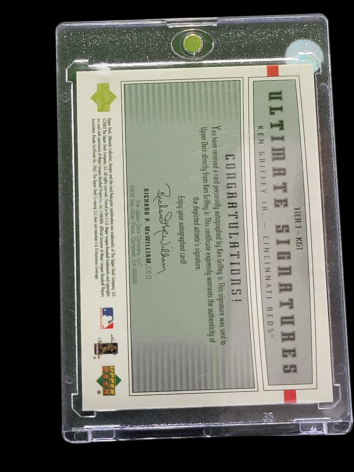2002 Upper Deck Ultimate Collection Auto Ken Griffey Jr. #KG1 Tier 1 /195
