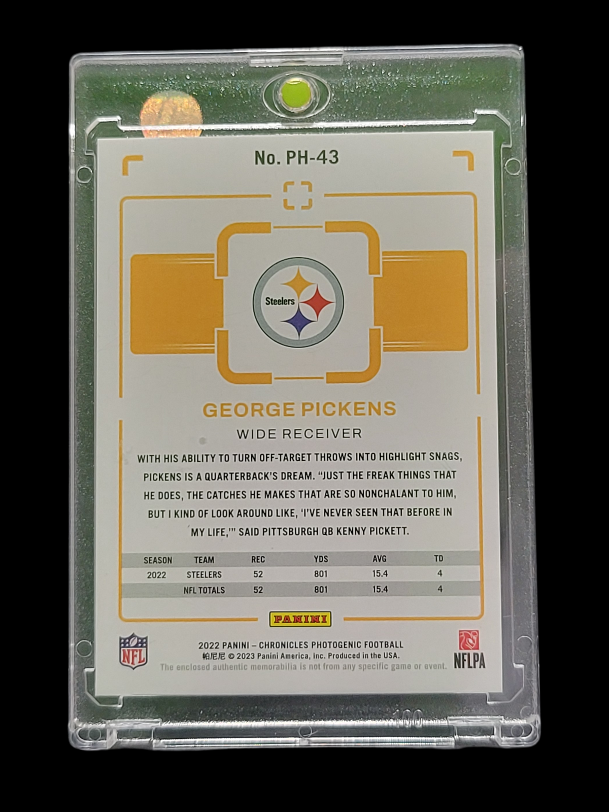 2023 Panini Chronicles Photogenic George Pickens #PH-43 RC NFL Shield Patch