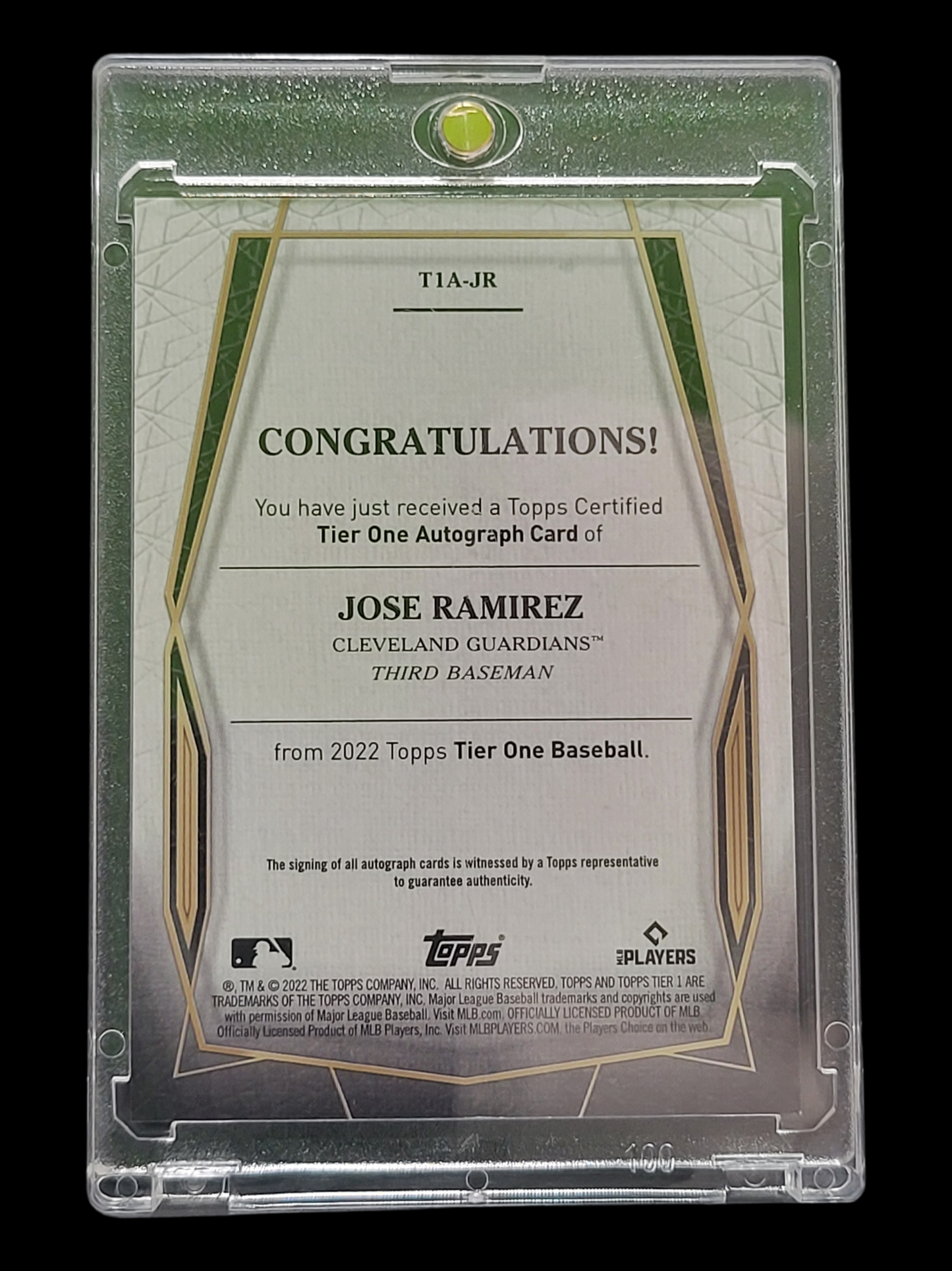 2022 Topps Tier One Jose Ramirez #T1A-JR Topps Certified Autograph Issue 073/149