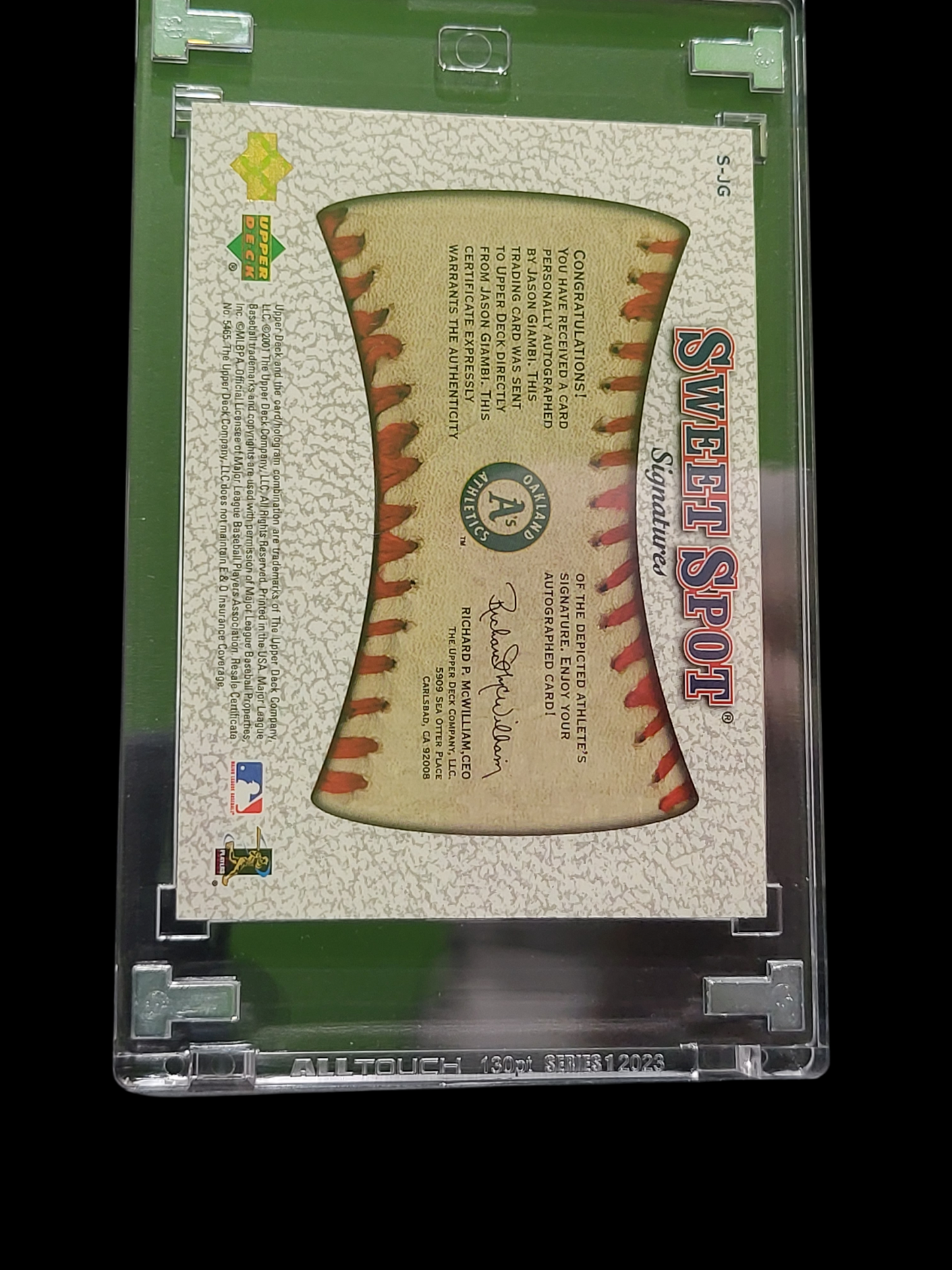 2001 Upper Deck Sweet Spot Signatures Jason Giambi #S-JG Authentic Signature