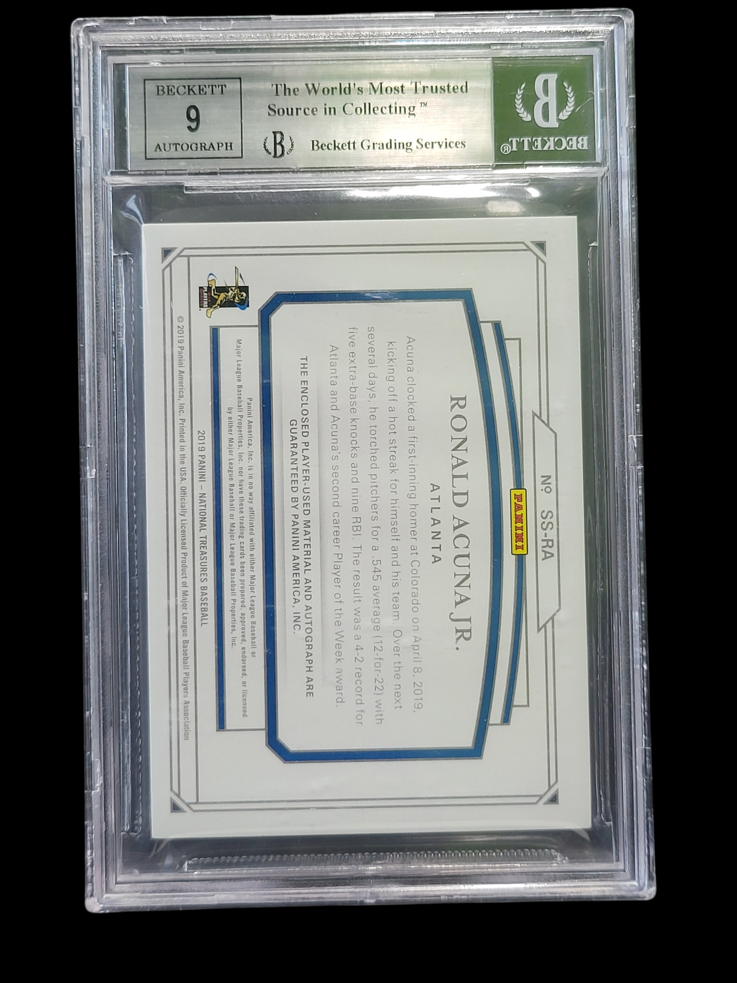 2019 Panini Treasures Shadowbox Holo Silver Ronald Acuna Jr. #41 /5 BGS Auto 9