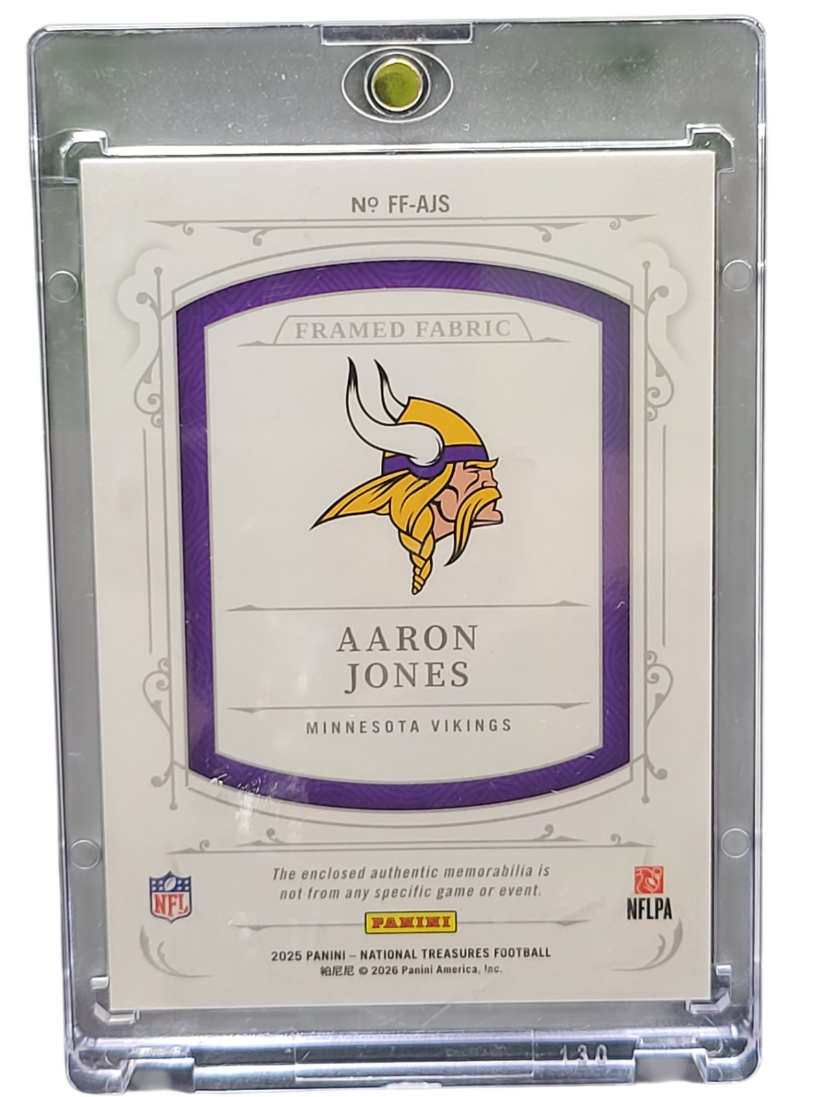 2026 Panini National Treasures Framed Fabric Aaron Jones #FF-AJS Purple Framed