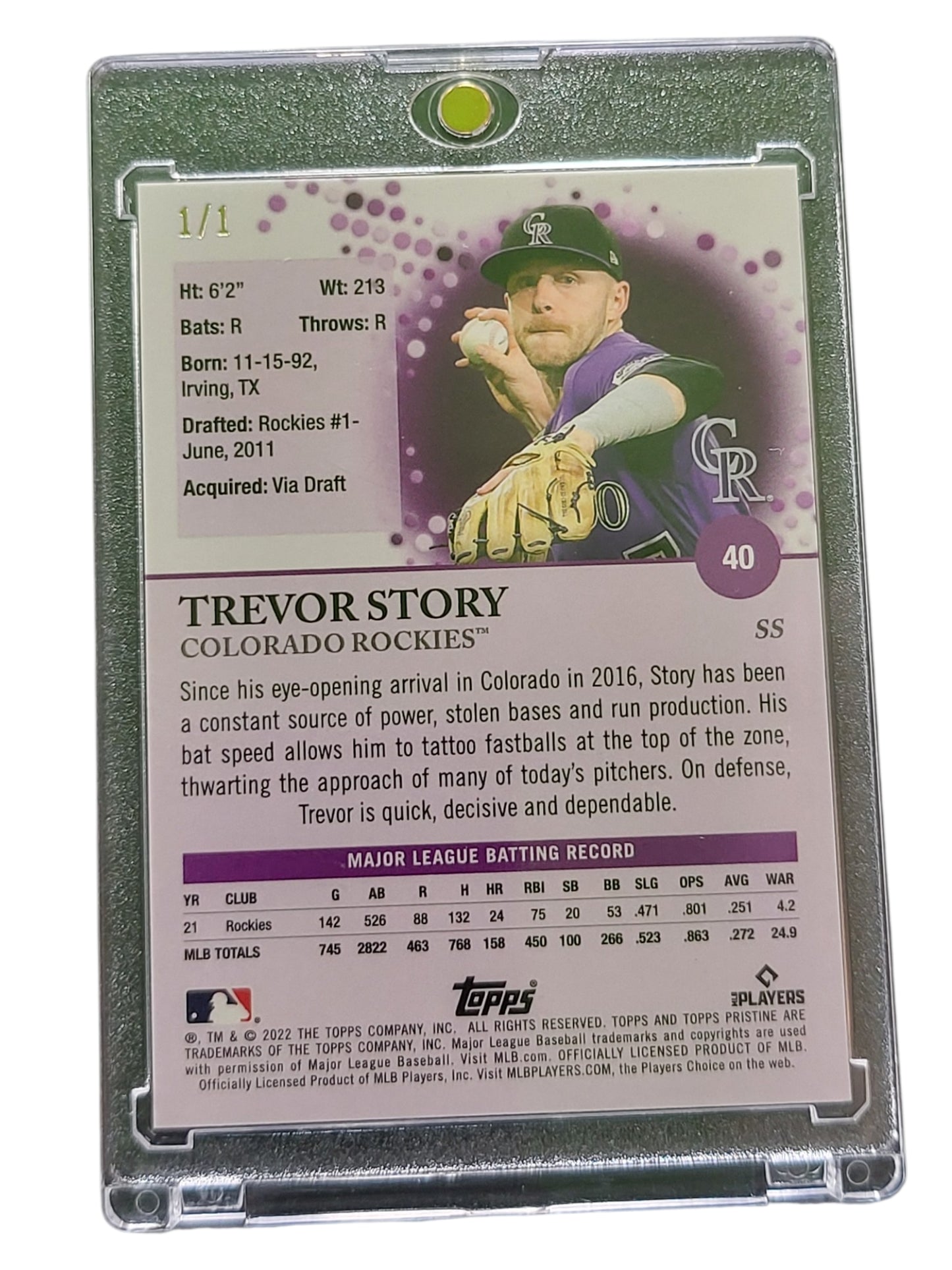 2022 Topps Pristine Trevor Story #40 1/1