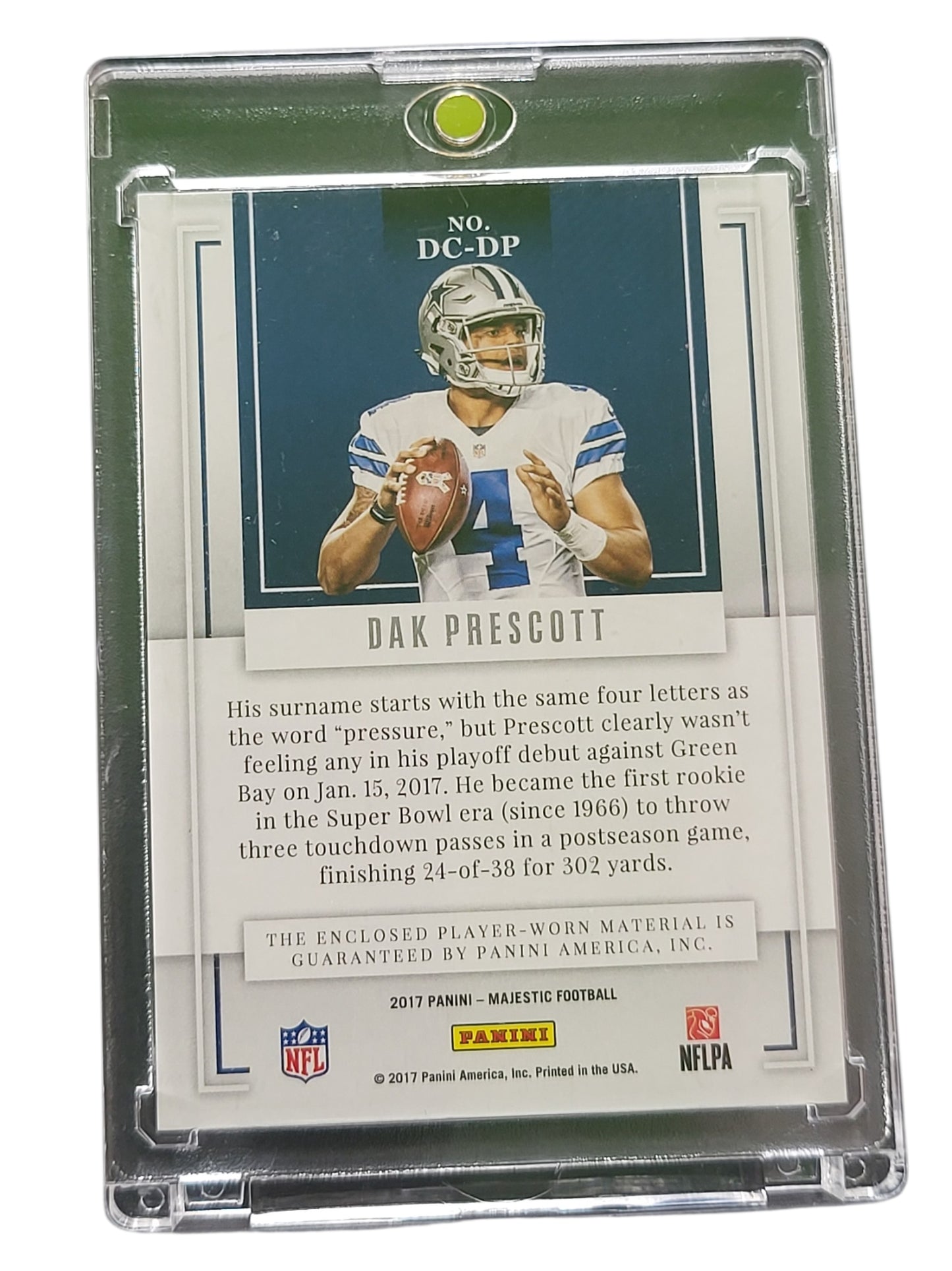 2017 Panini Majestic Team Dak Prescott #DC-DP of Laundry Tag -Worn 1/1