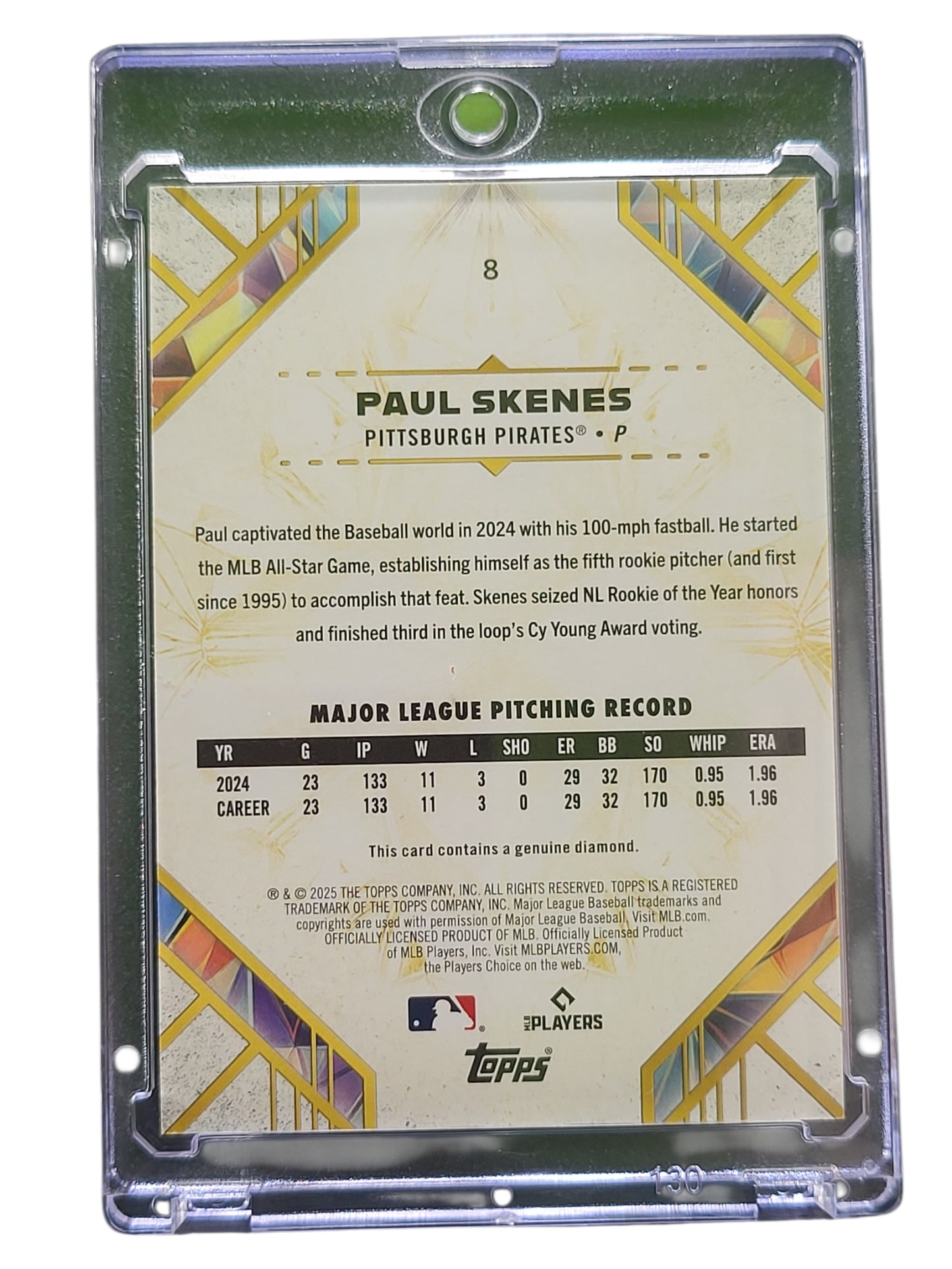 2025 Topps Gilded Collection Paul Skenes #8 Gold Etch 3/5 Genuine Diamond