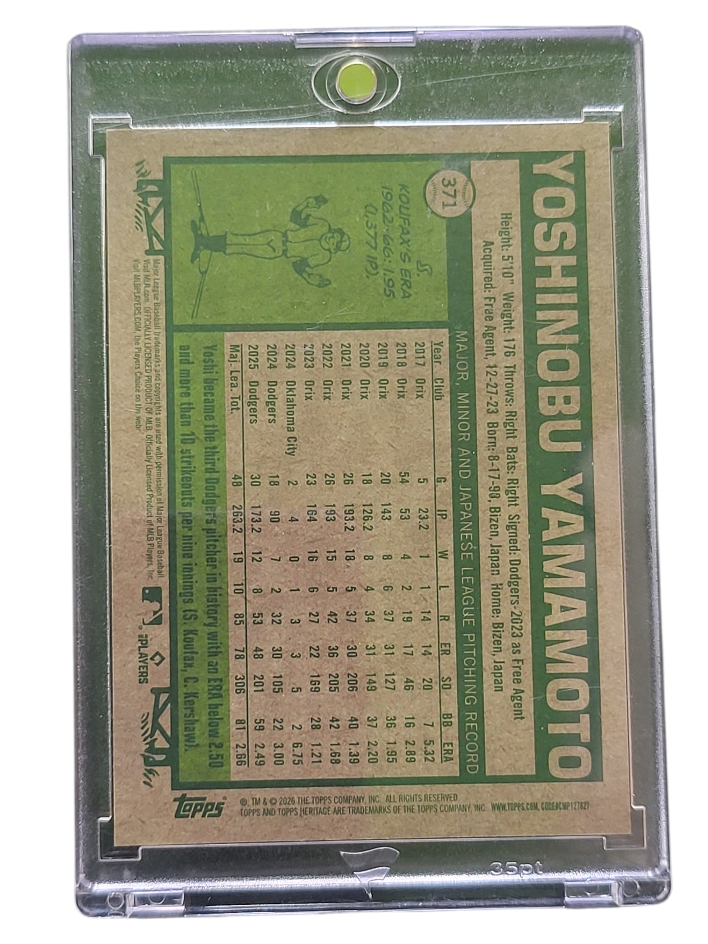 1962 Topps Heritage Yoshinobu Yamamoto #371 Gold Foil 12/50