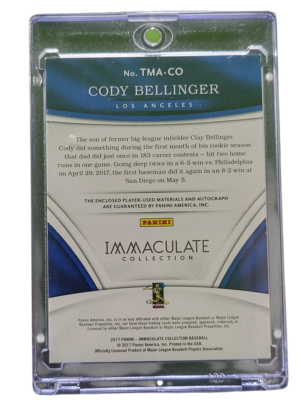 2017 Panini Immaculate Collection Cody Bellinger #TMA-CO Triple Patch 03/25