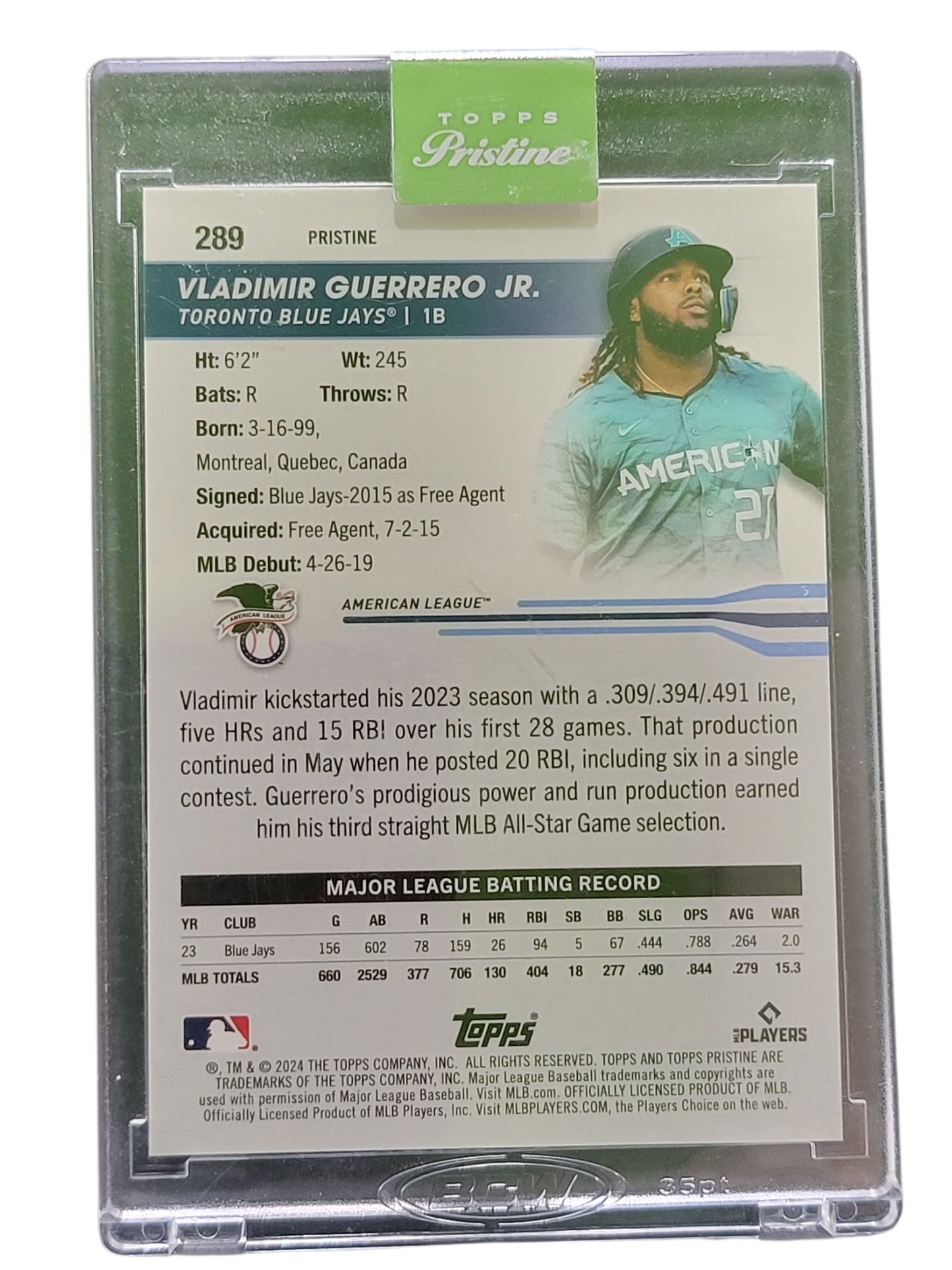 2024 Topps Pristine Vladimir Guerrero Jr. #289 Blue Refractor 02/75