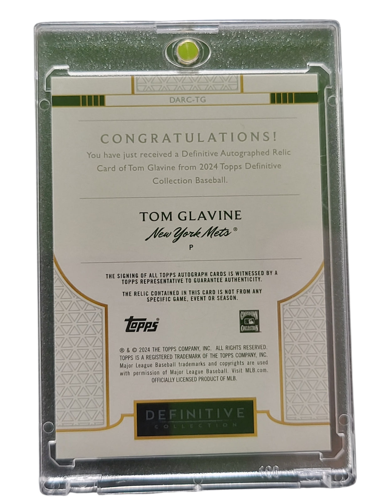 2024 Topps Definitive Collection Tom Glavine #DARC-TG Green 03/10 Game-Used