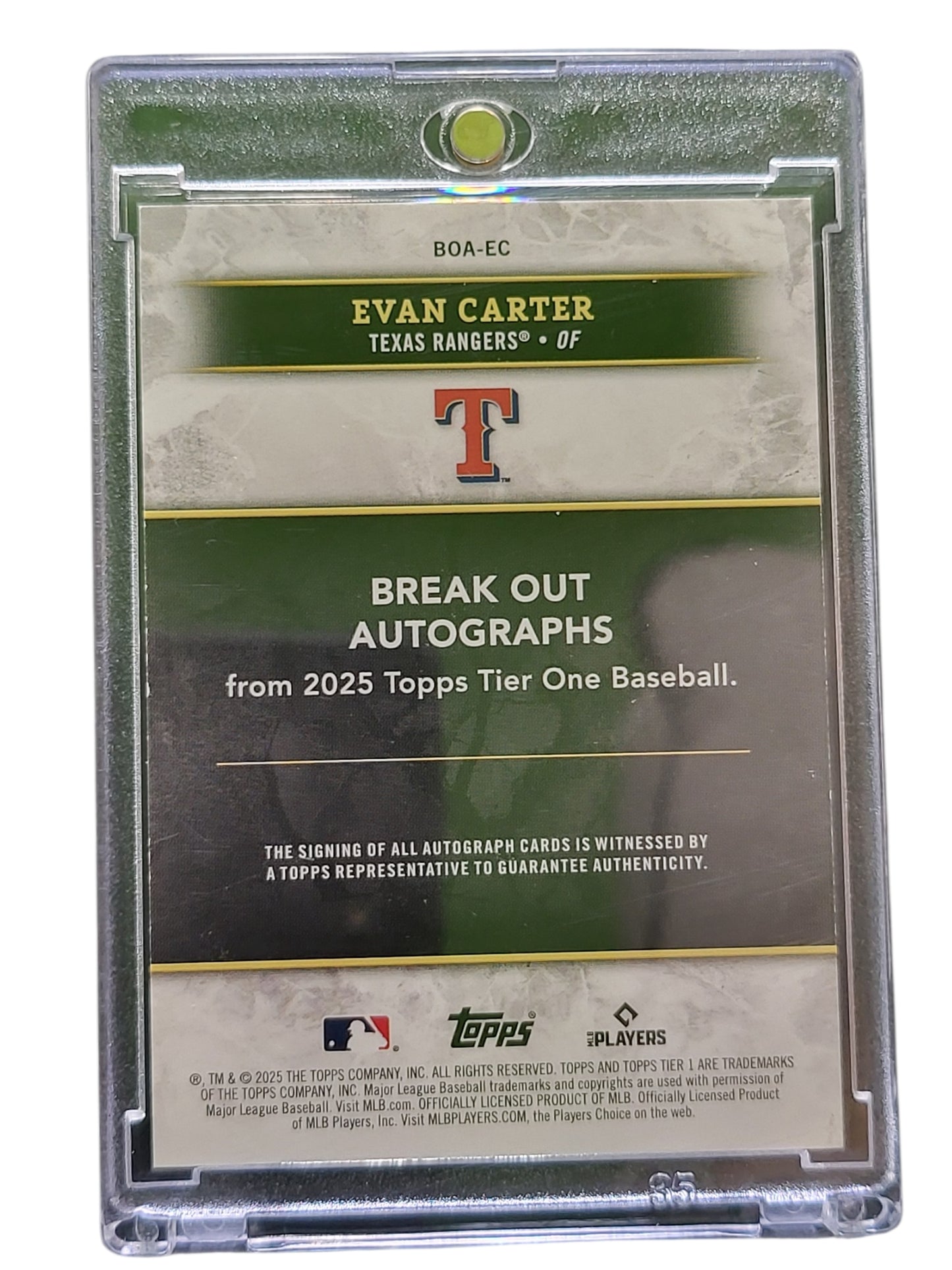 2025 Topps Tier One Break Out Autographs Evan Carter #BOA-EC 01/10