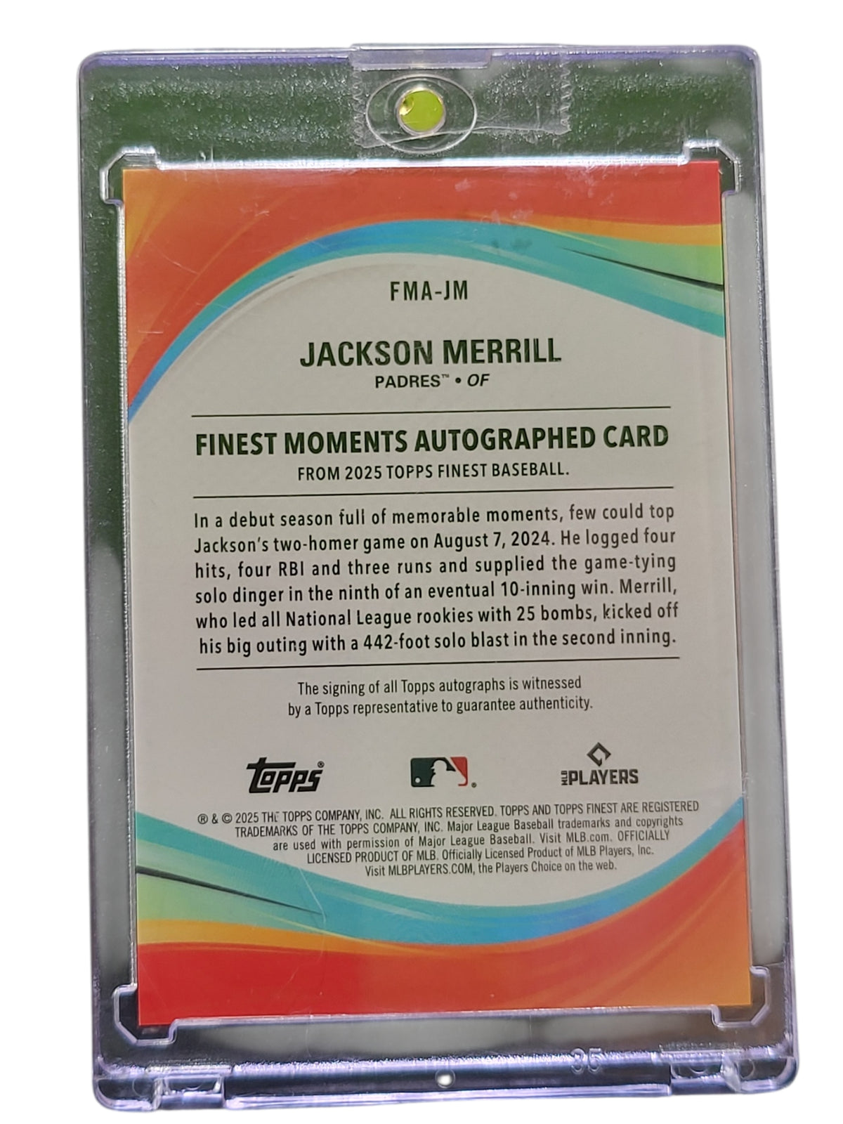 2025 Topps Finest Finest Moments Jackson Merrill #FMA-JM Refractor