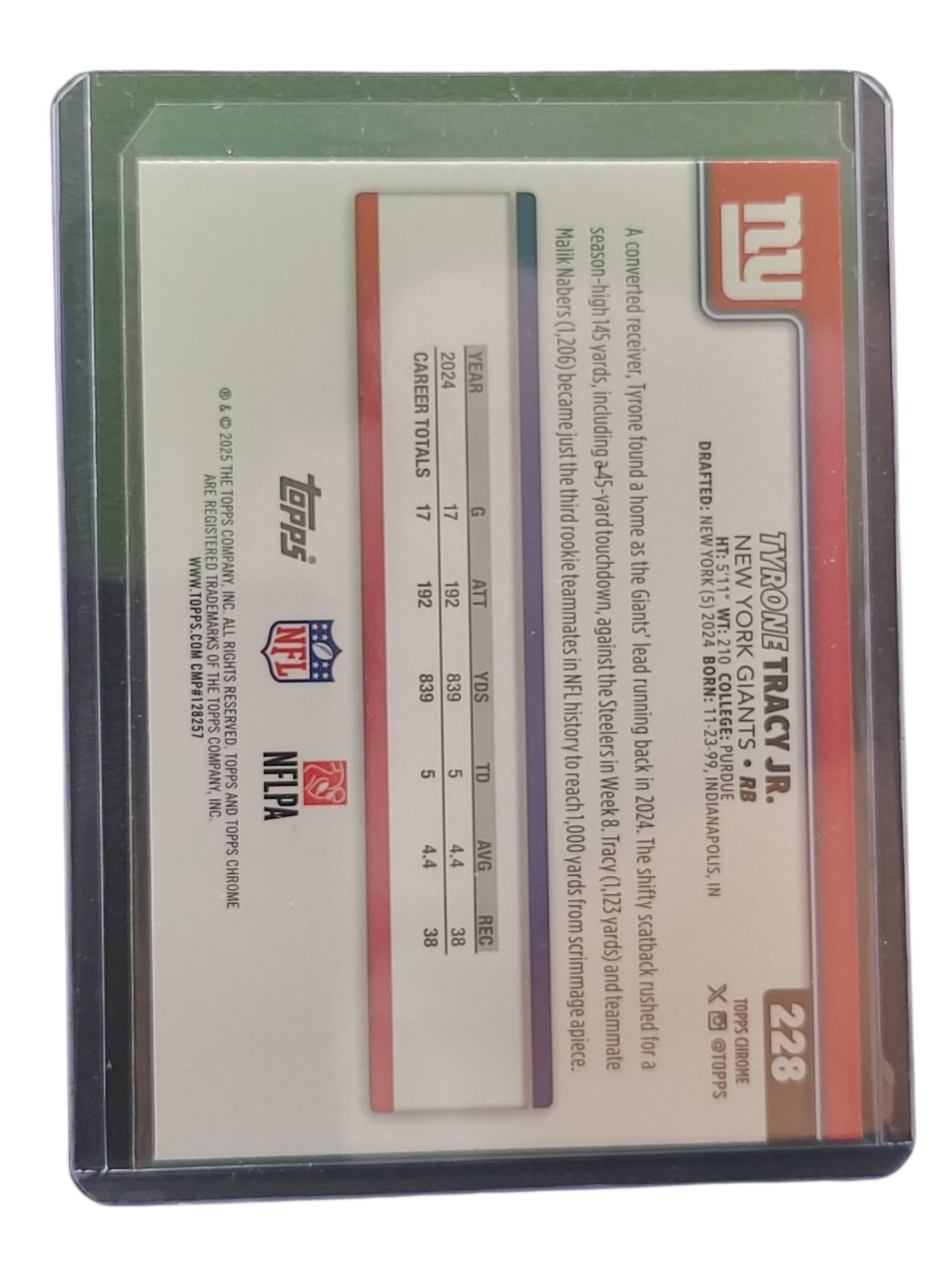 2024 Topps Chrome Tyrone Tracy Jr. #228 Yellow RayWave 165/275