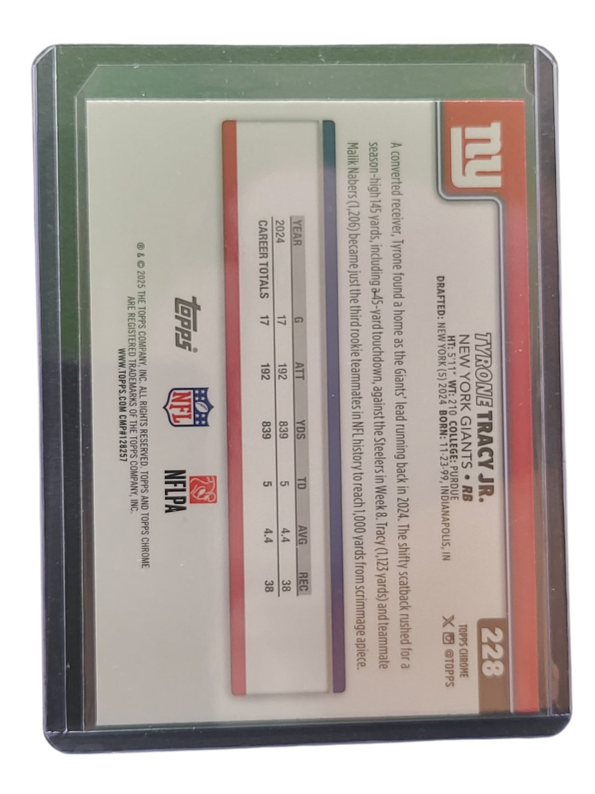 2024 Topps Chrome Tyrone Tracy Jr. #228 Yellow RayWave 165/275