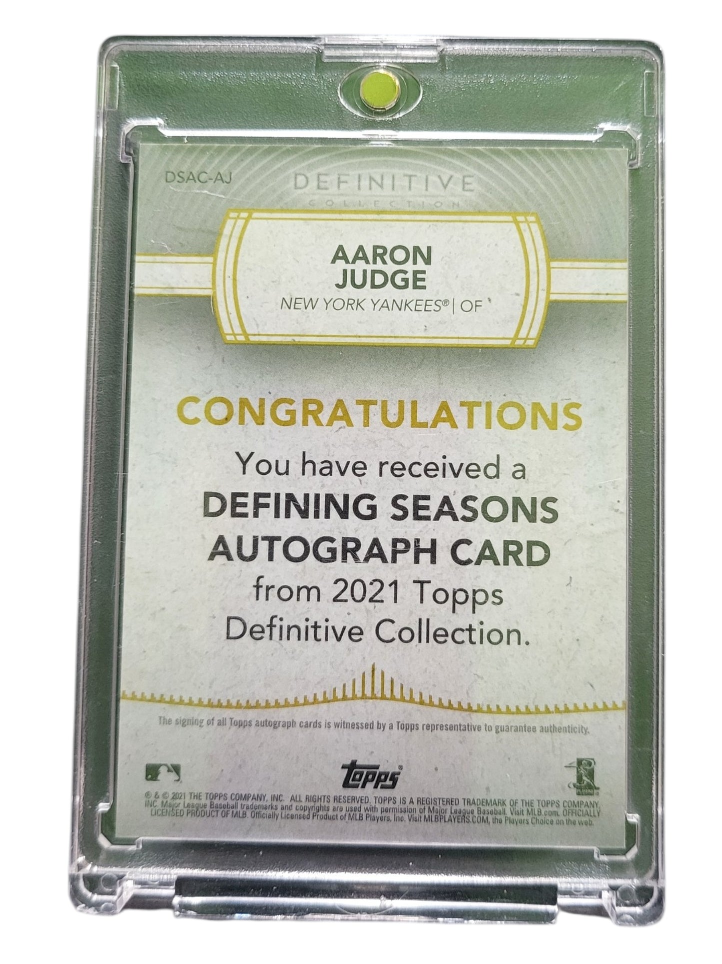 2021 Topps Definitive Collection Aaron Judge #DSAC-AJ Purple 4 /5