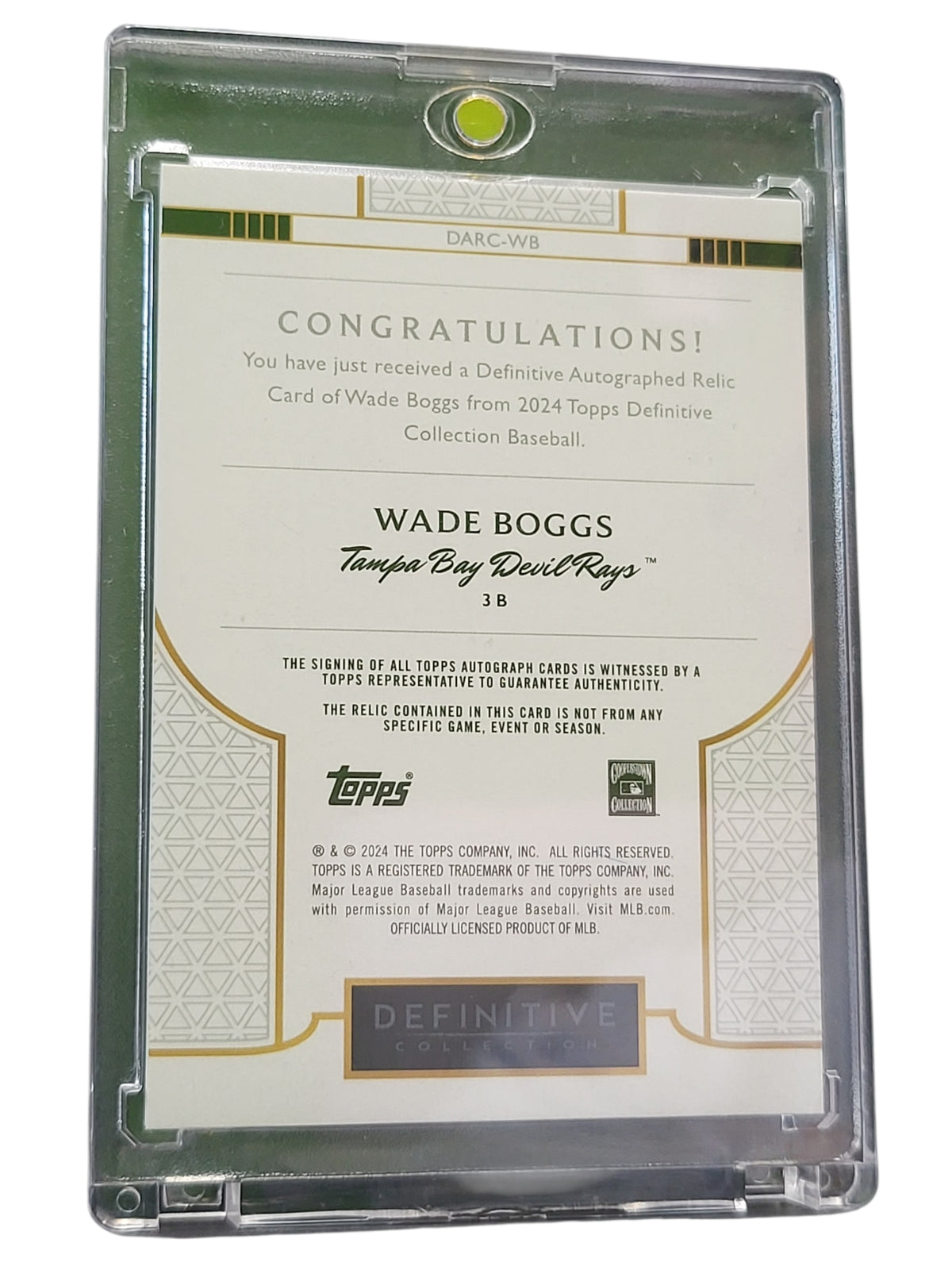 2024 Topps Definitive Collection Wade Boggs #DARC-WB Green 05/10 Game-Used